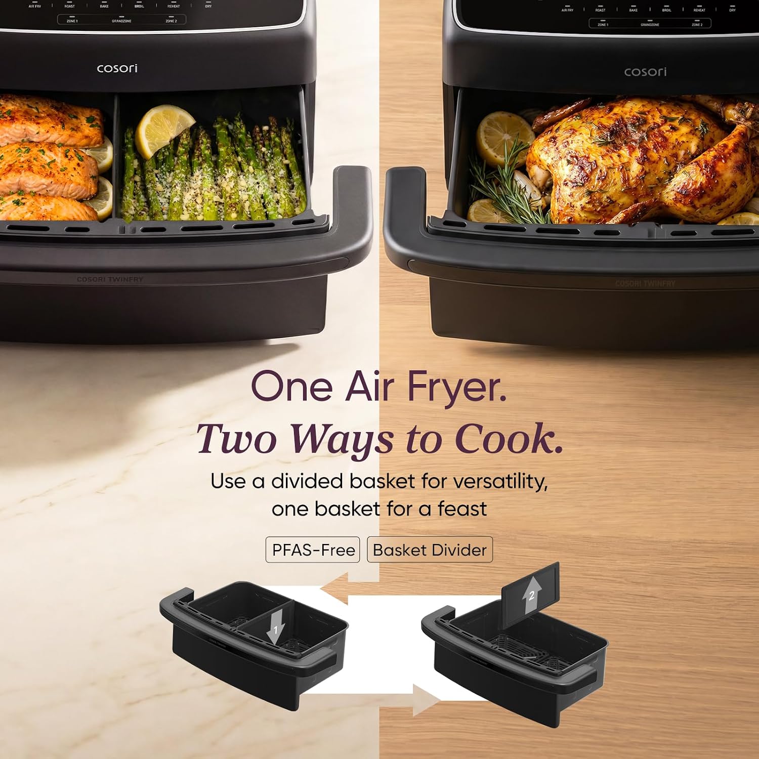 Cosori TWINFRY 9 QT Double Air Fryer, Removable Divider, PFAS-Free Ceramic