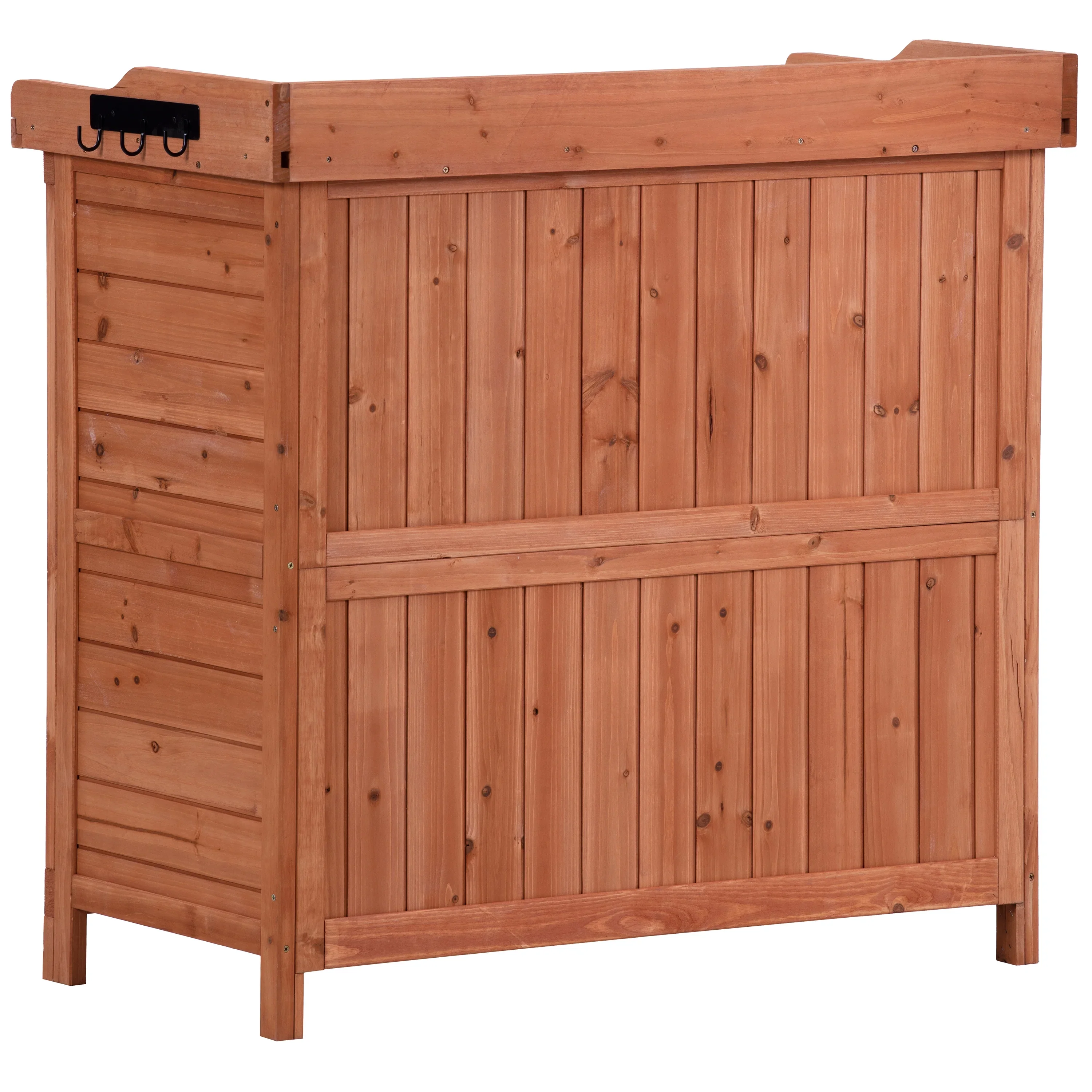 39W Garden Potting Bench Table, Fir Wood Storage Cabinet with Galvanized Tabletop and Side Hooks, Orange