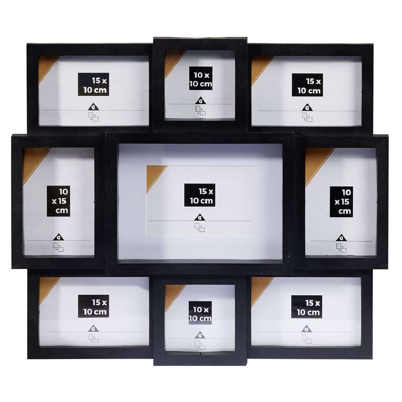 Pêle-mêle plastique noir 42x48cm 7 vues 10x15cm et 2 vues 10x10cm