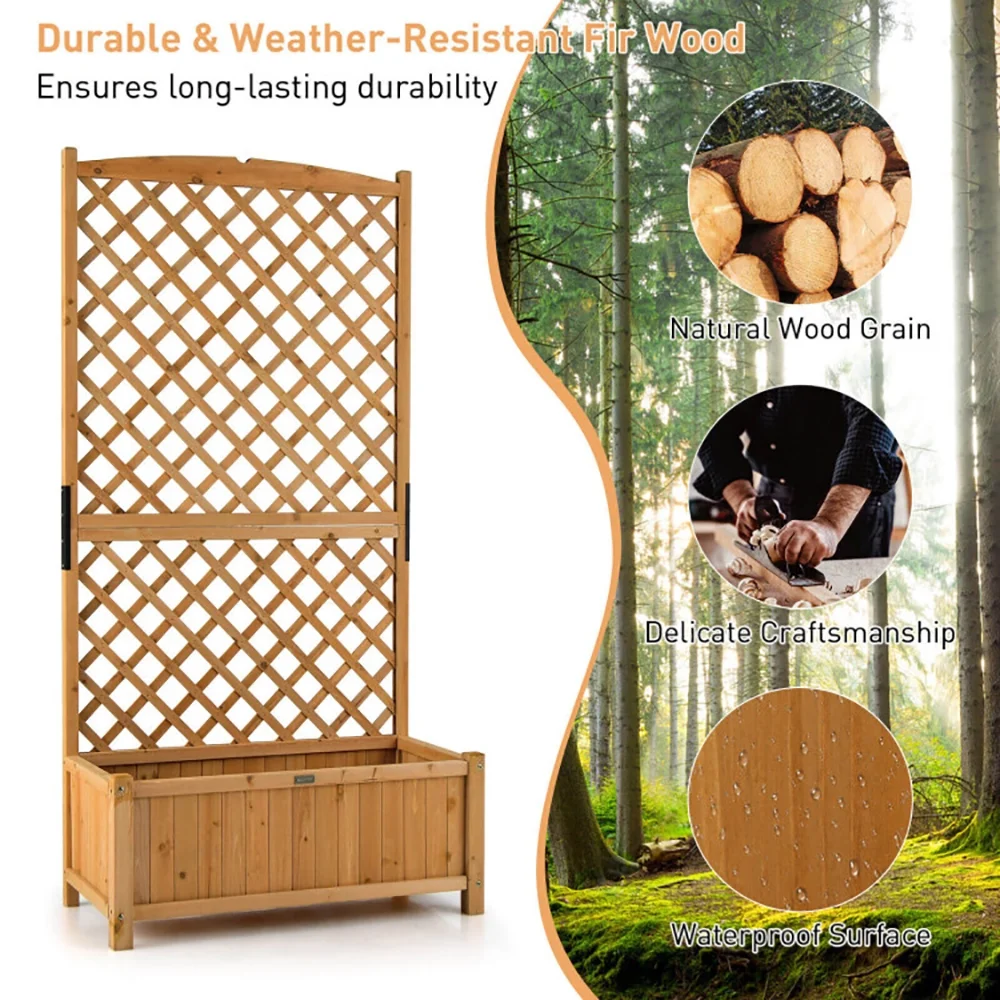 Planter Raised Bed with Trellis for Plant Flower Climbing, Tier Plant Stand, Outdoor Garden Potting Bench for Patio Porch Garden, Orange - Image 5