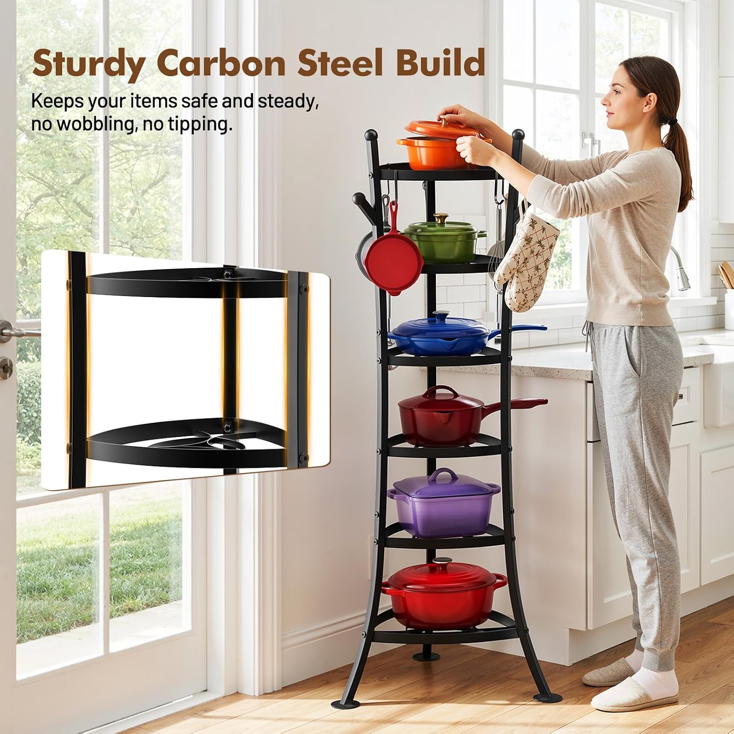 Housolution 6 Tier Cast Iron Pot Organizer Pan Rack Cookware Storage Tower