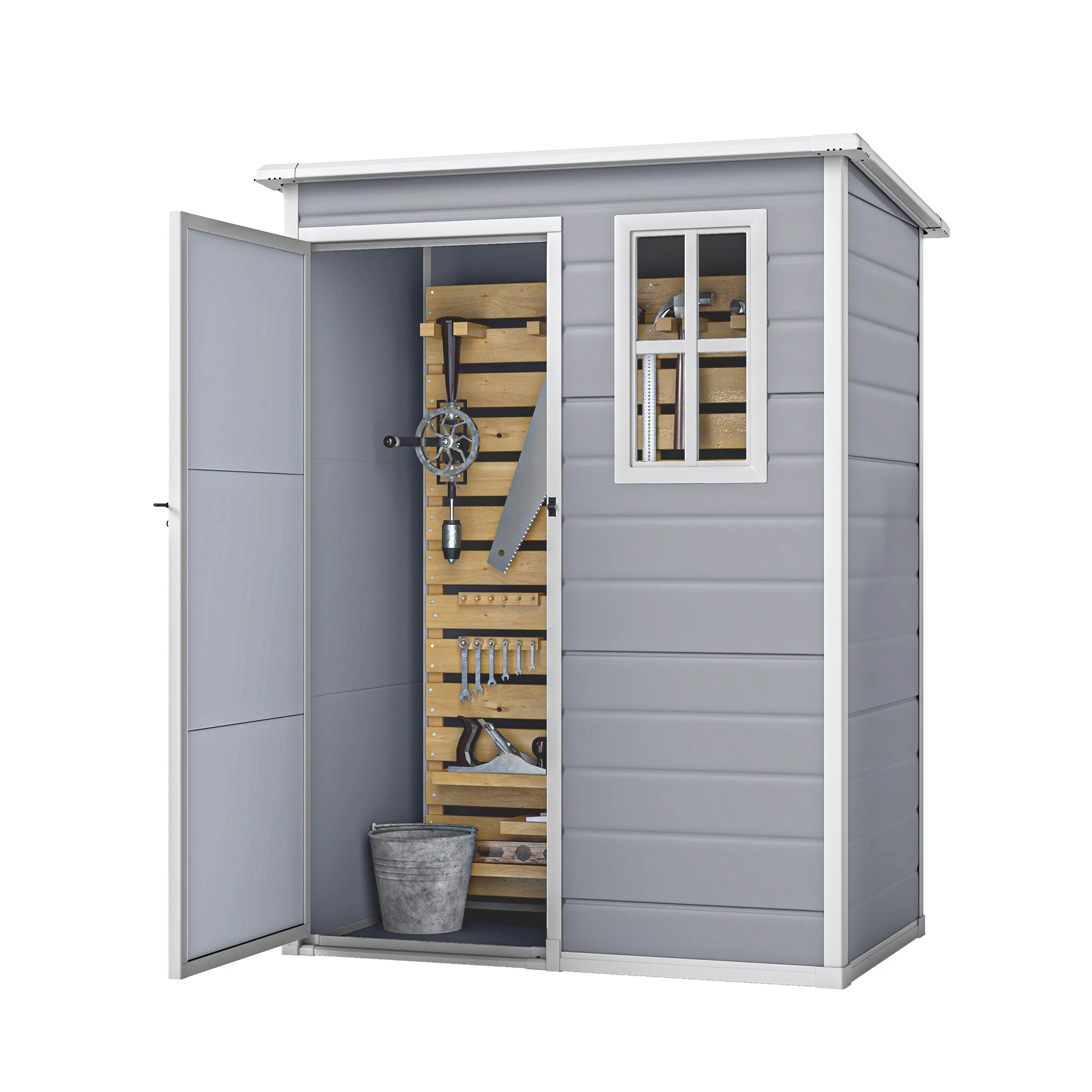 Resin Outdoor Storage Shed, 5x3 FT with Floor All Weather Resin Storage Shed with Lockable Door Window, Waterproof Image 6