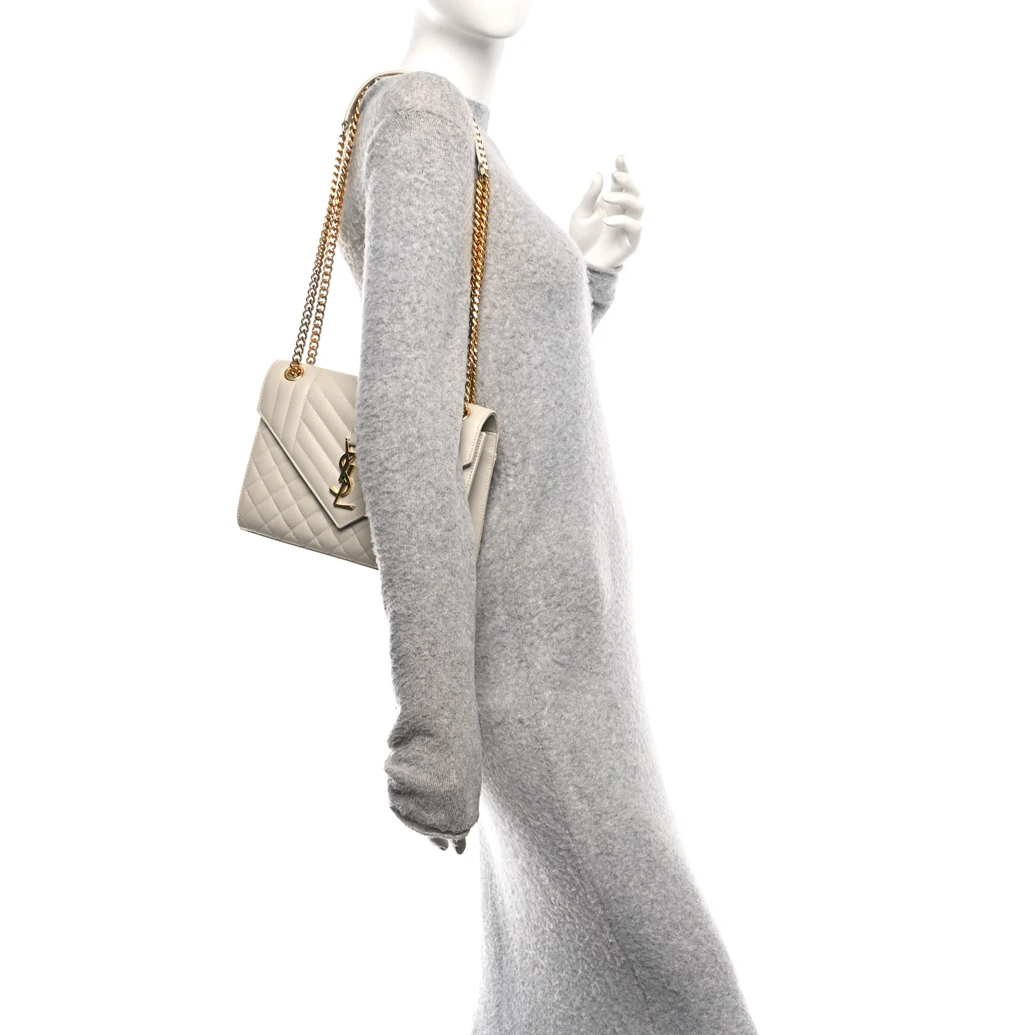 Grain De Poudre Textured Mixed Matelasse Medium Triquilt Monogram Satchel Crema Soft