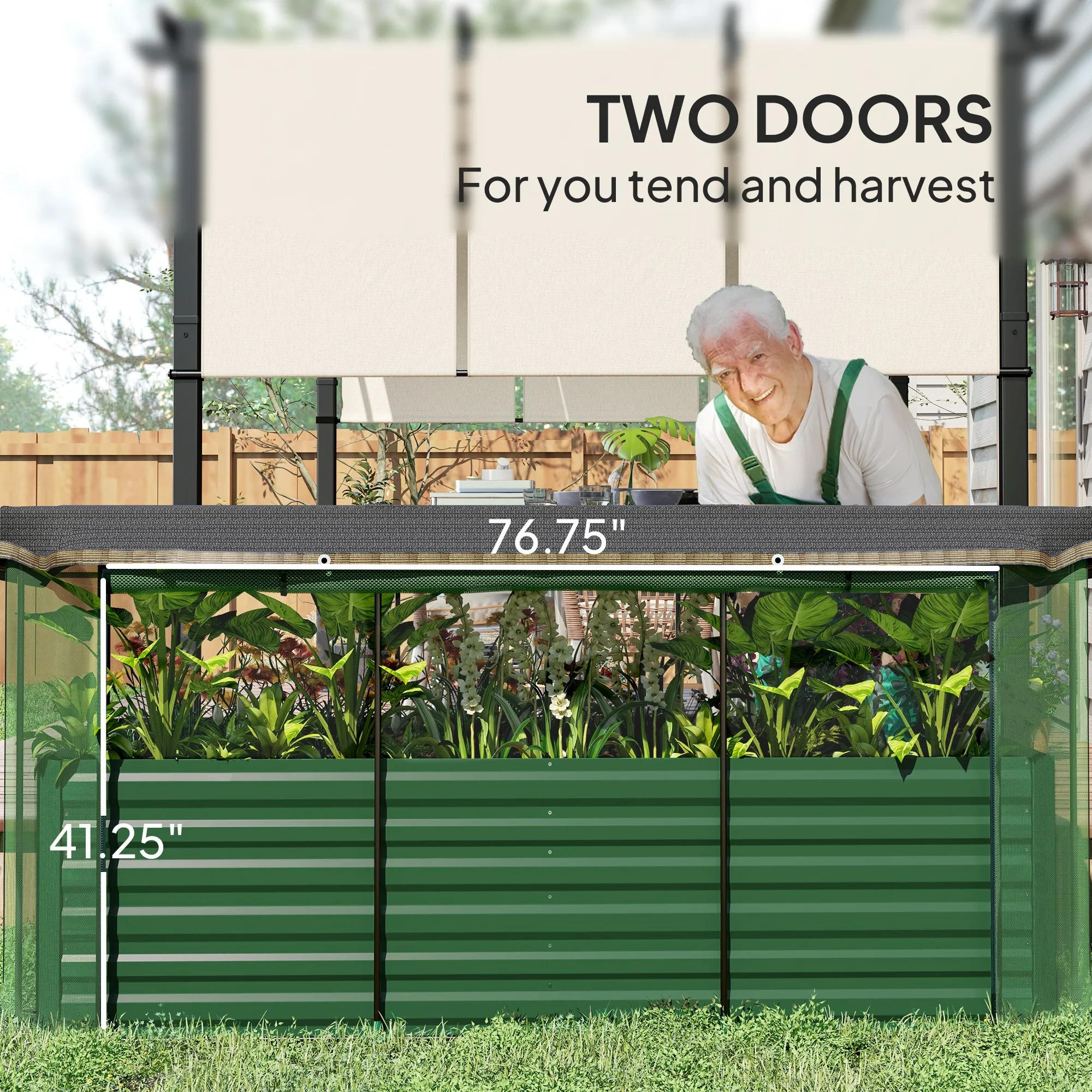 Outsunny Galvanized Raised Garden Bed, Planter Box with Crop Cage and Shade Cloth, Green