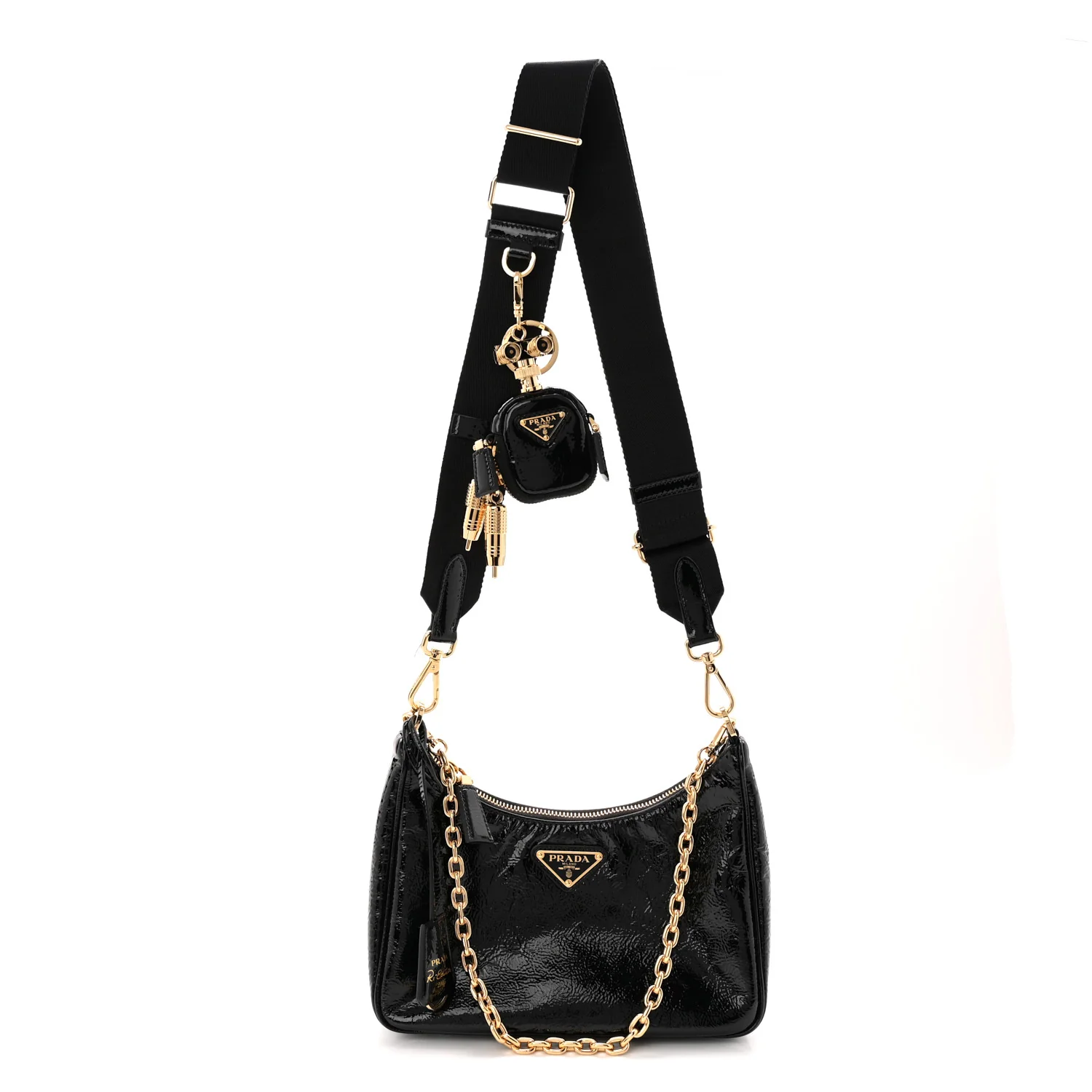 Patent Naplak Re-Edition 2005 Shoulder Bag With Charm Black