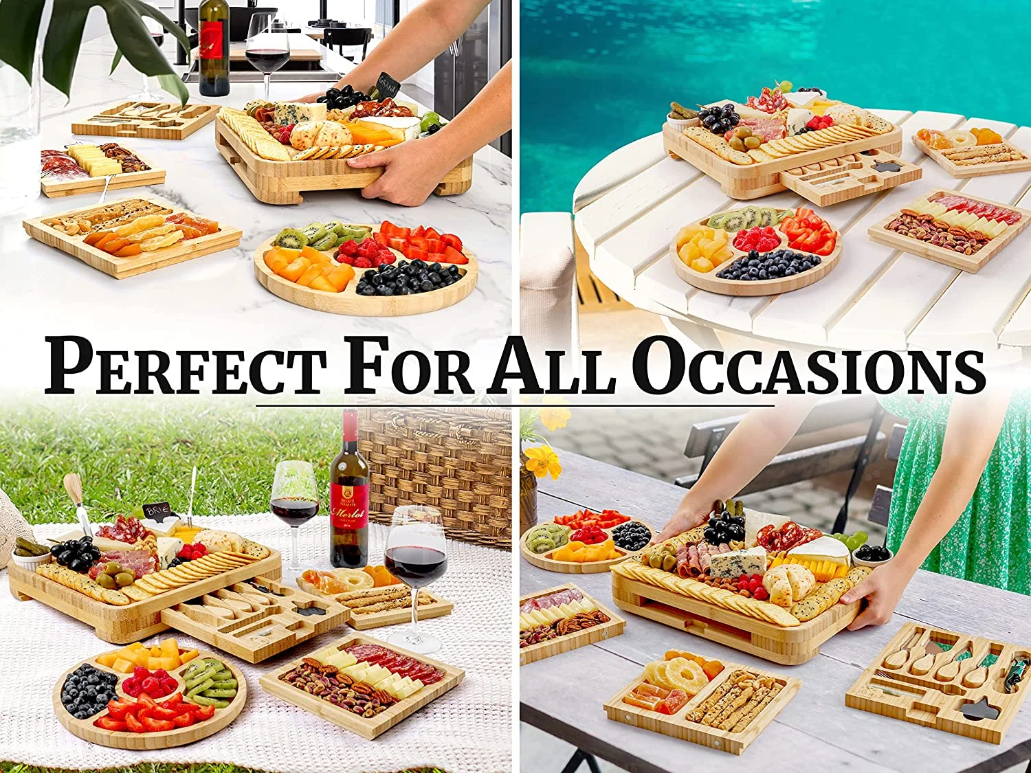 Bamboo Cheese Board Set Extra Thick Charcuterie Board 15 Piece Deluxe Set(Deluxe Set) - Image 4