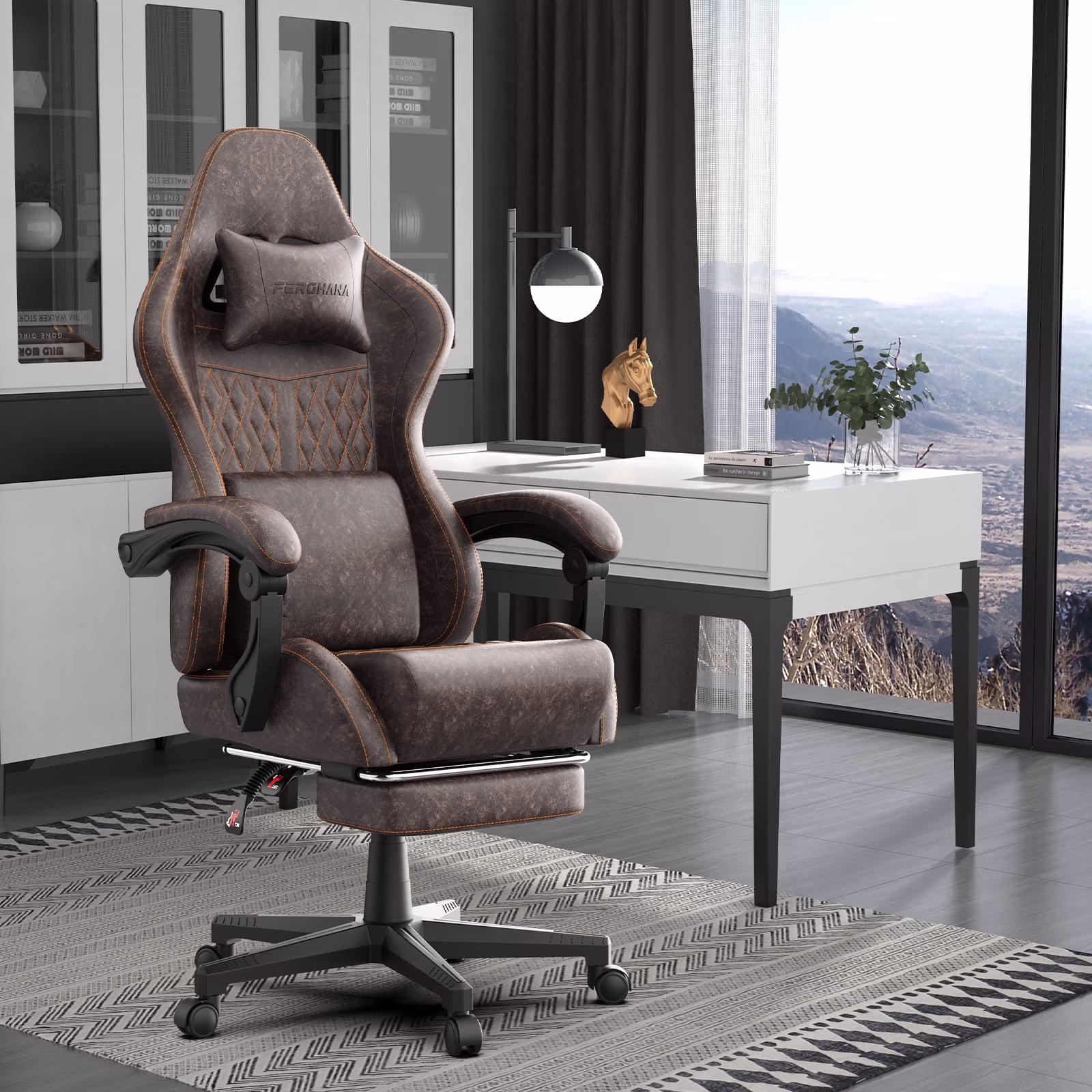 Gaming Chair with Footrest Computer Ergonomic Office Chair with Massage Lumbar Support Headrest, High Back Vintage Game Chair for Adults and Kids, Black(Black) - Image 9