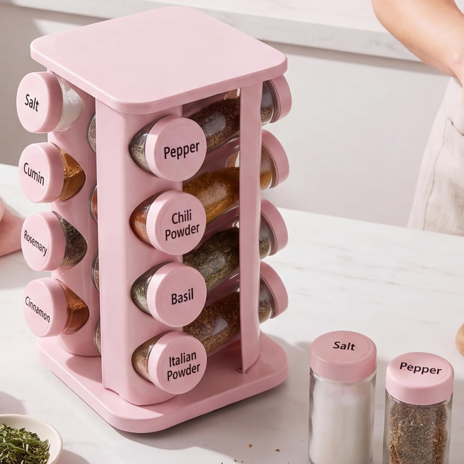 Yungyan Black Rotating Spice Rack with 16 Empty Jars and Labels