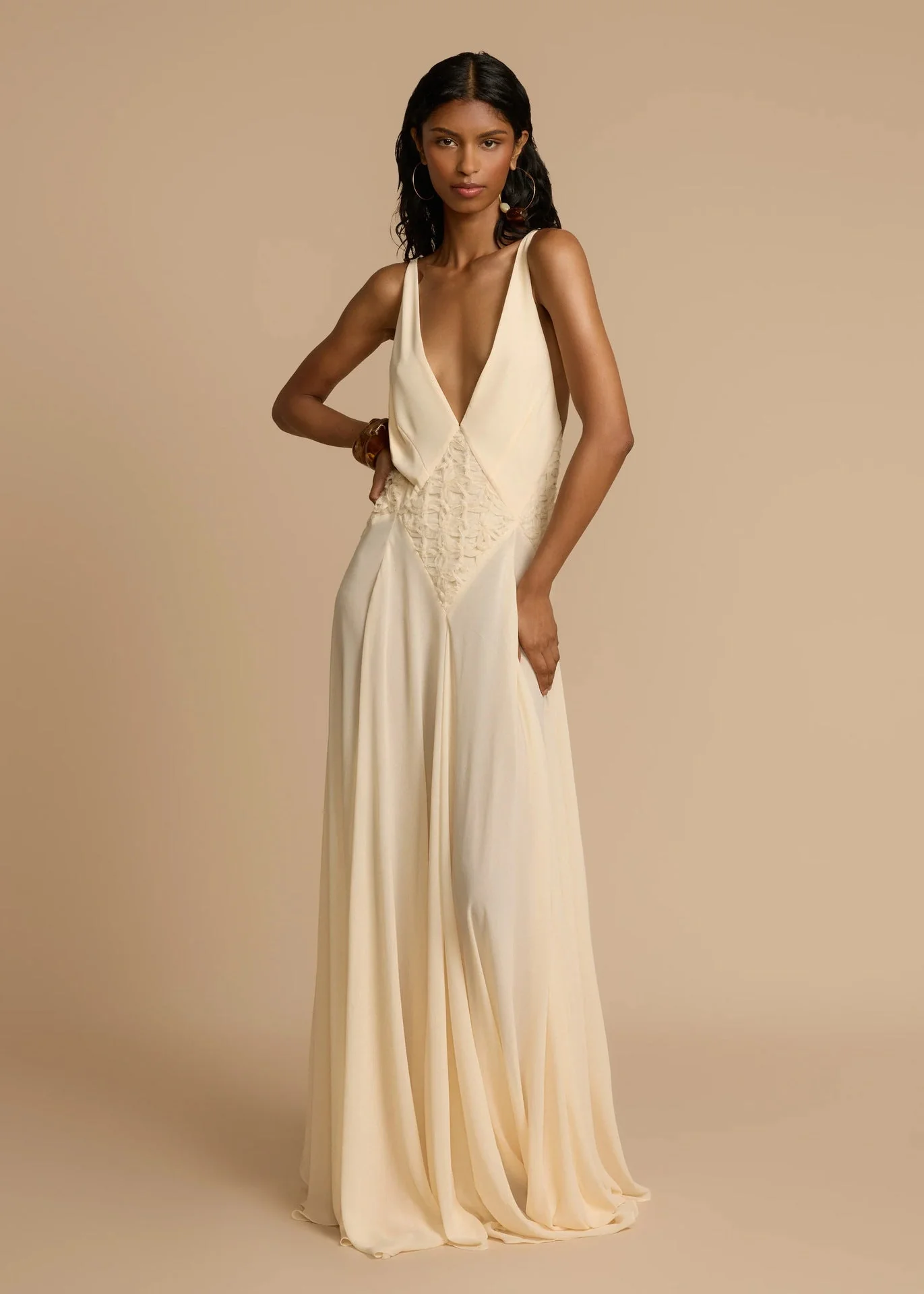 Robe Maxi Blanche à Col V Profond en Dentelle, Fluide, à Bretelles, Robe de Vacances