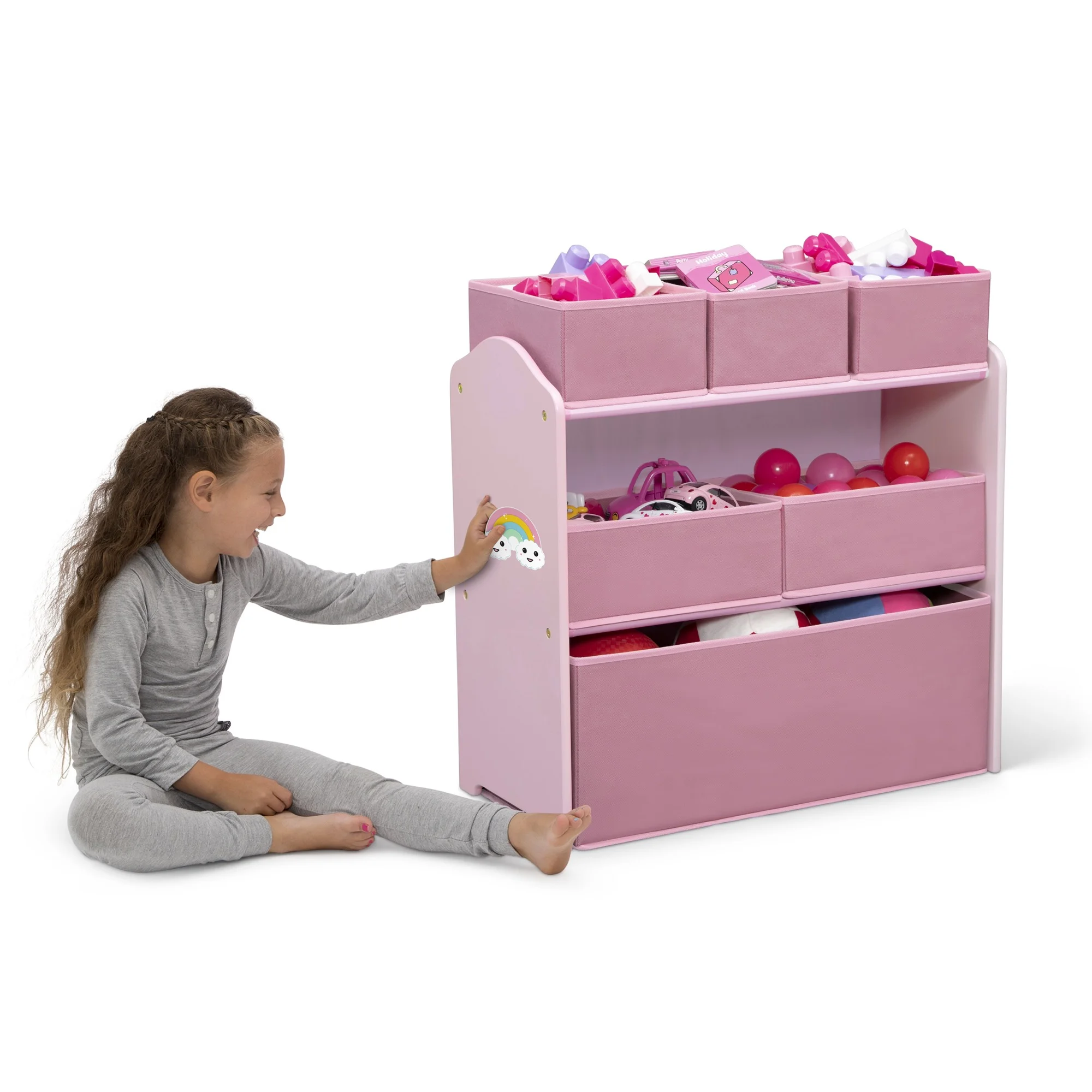 4-Piece Toddler Playroom Set �C Includes Play Table, 2 Chairs and 6 Bin Toy Organizer with Reusable Vinyl Cling Stickers, Light Pink/Dark Pink(Pink) - Image 9