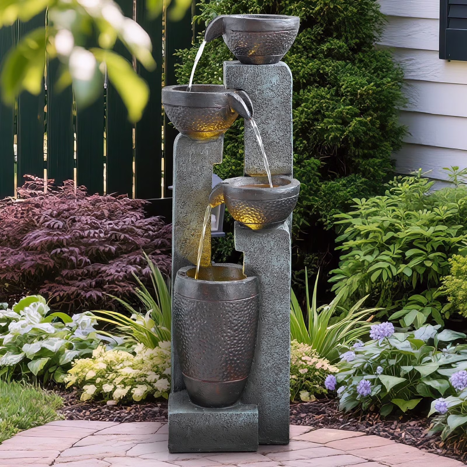 40 inch Water Fountain Outdoor&Indoor 4-Tiers Large Patio Decor Garden with LED Light&Pump
