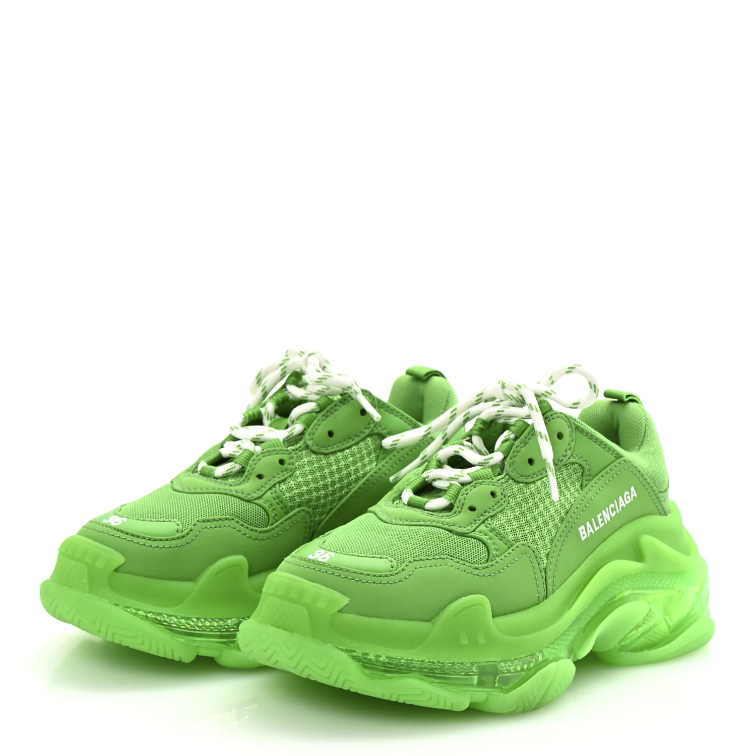 Fabric Mesh Clear Sole Womens Triple S Sneakers 36 Fluo Green