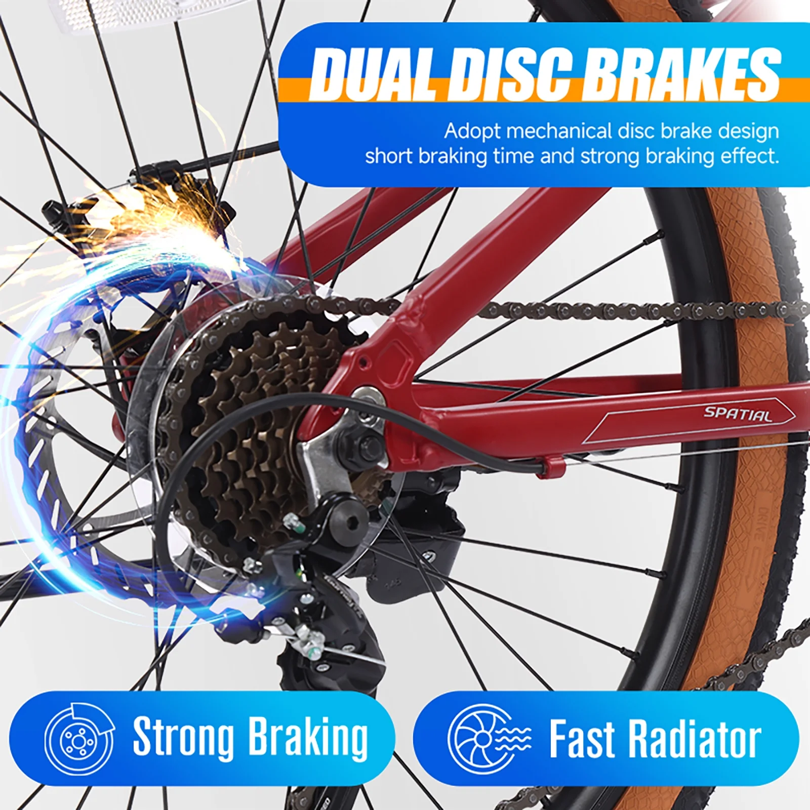 SPATIAL 24 in Mountain Bicycle for Teenagers, 21 - Speed Gears MTB Mountain Bikes, Aluminum Frame Dual Disc Brakes