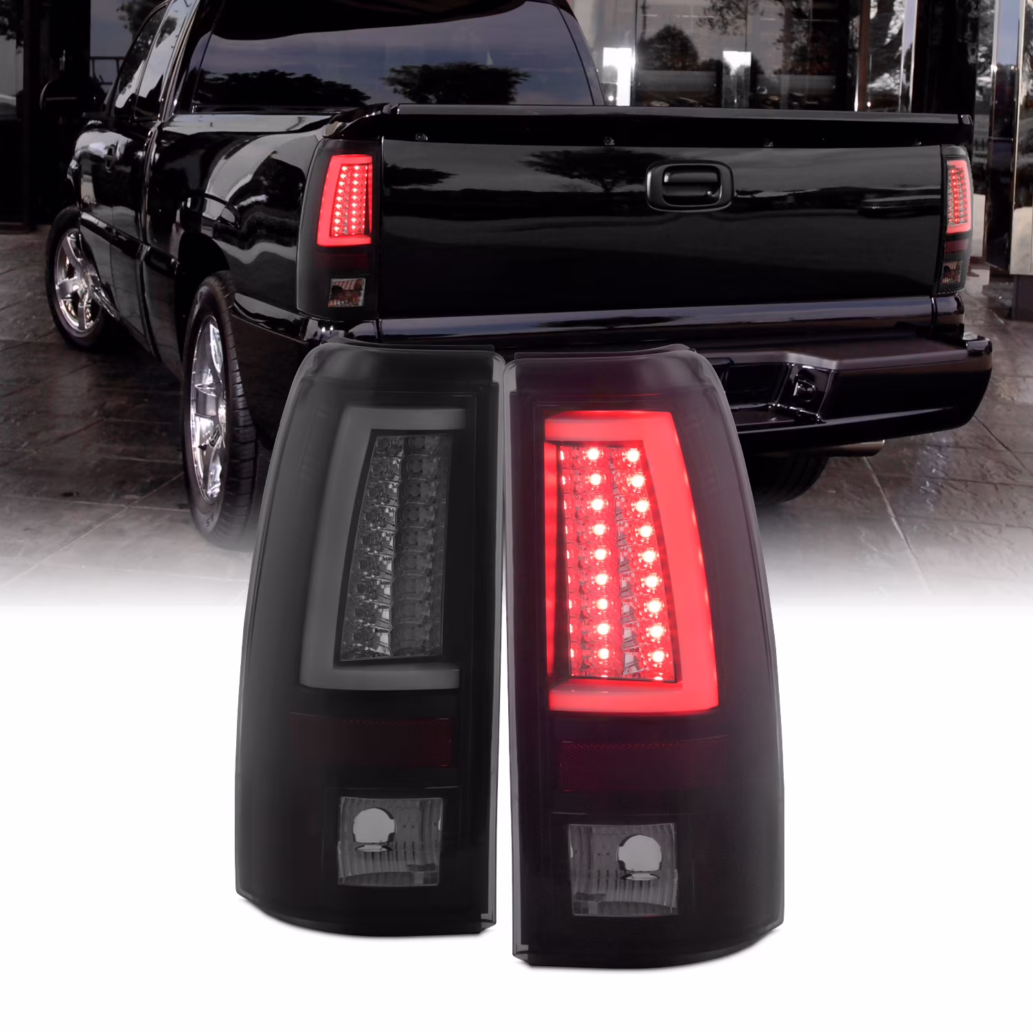 AKKON - for 03 - 06 Silverado 05 - 07 Silverado Hybrid Pickup Truck Black Smoked Rear V2 LED Tail Lights Brake Lamps