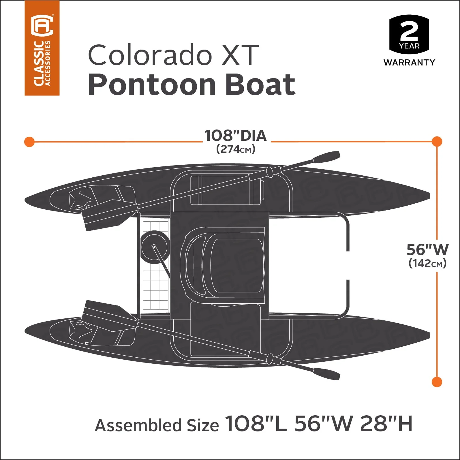 Classic Accessories Colorado XT Pontoon Fishing Boat, Pumpkin/Grey