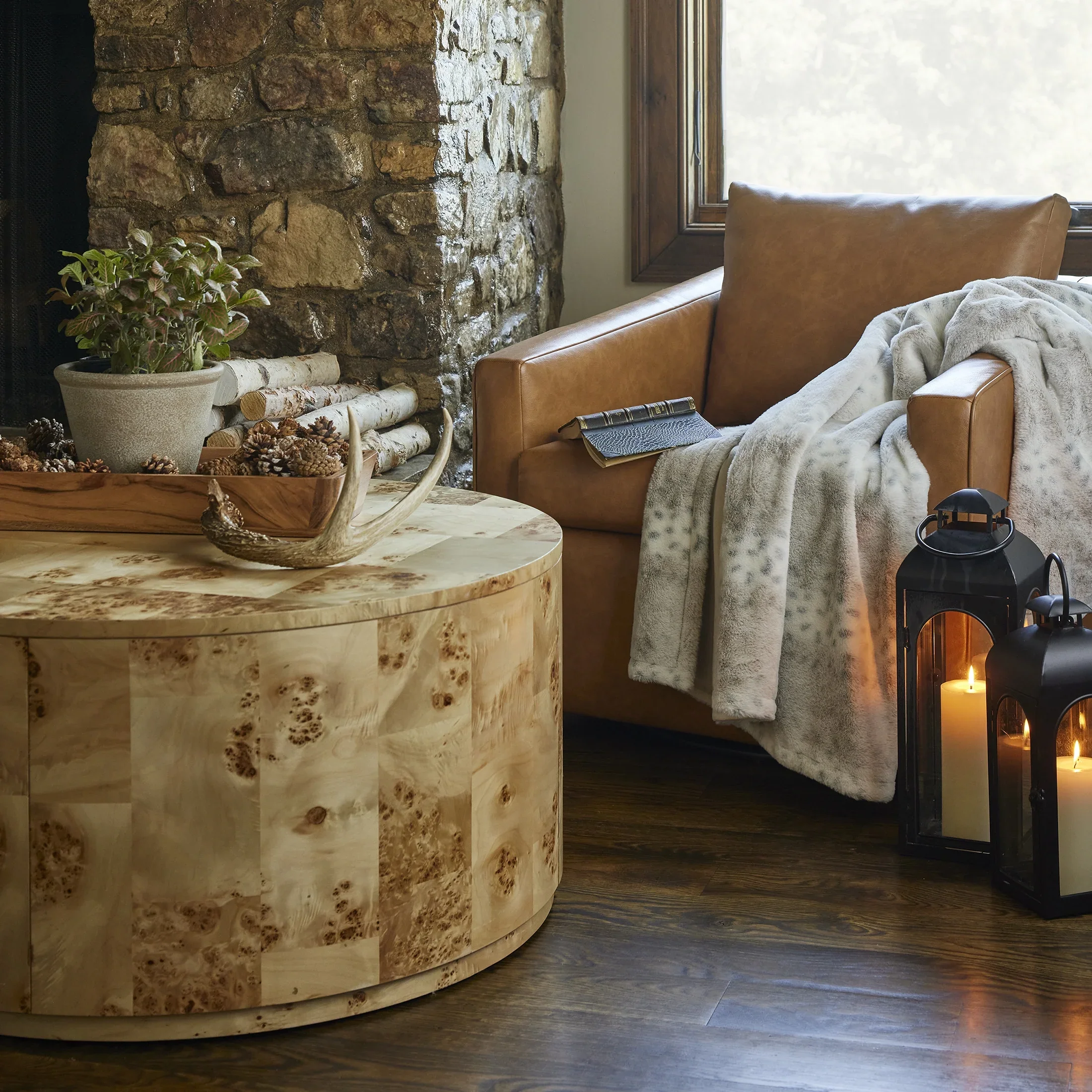 Better Homes & Gardens Burlwood Round Coffee Table, Light Burl Wood Veneer