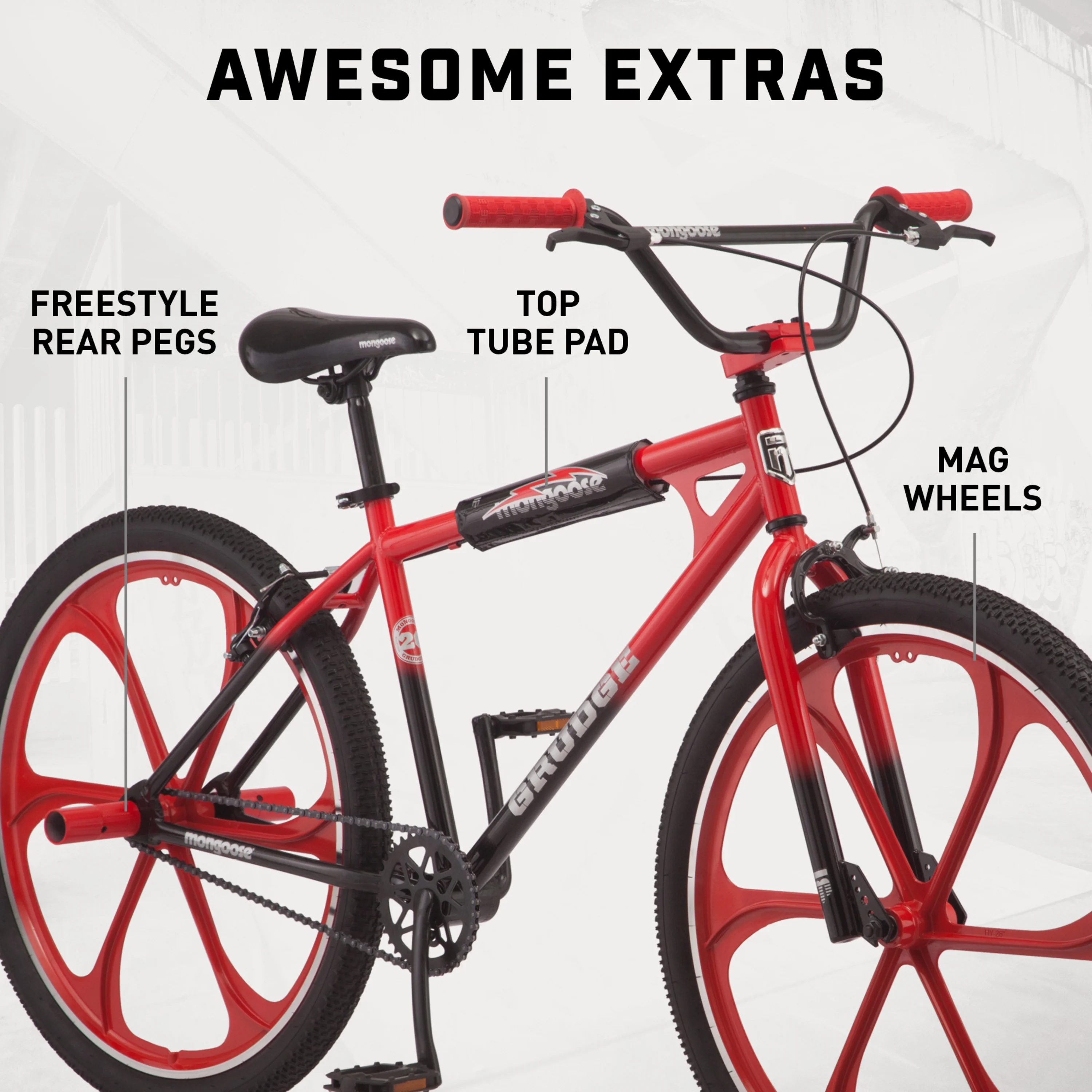 26 In. Grudge Mag BMX Freestyle Bike, Single Speed, Red / Black - Image 4