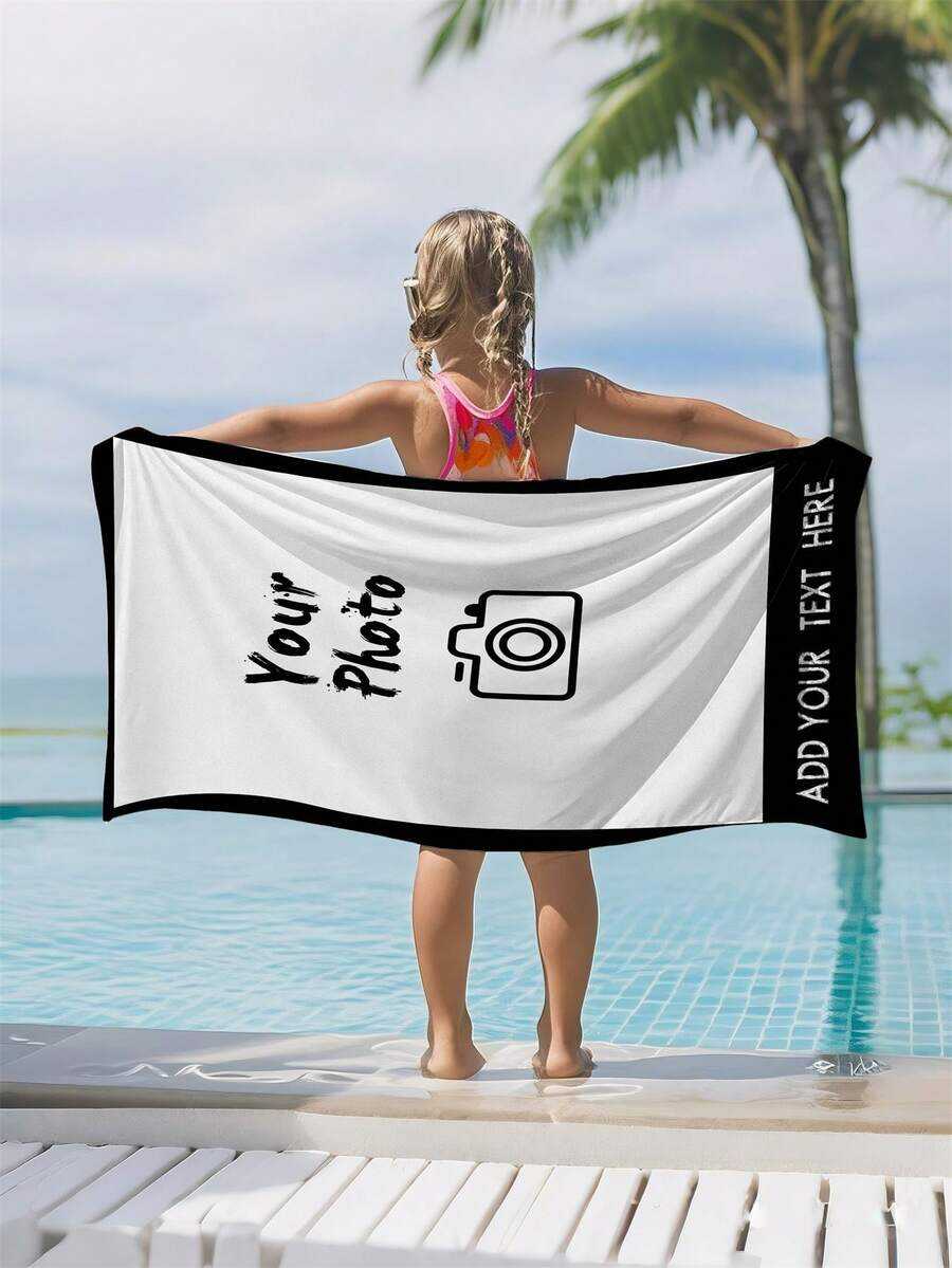 1pc Customized Photo & Name Beach Towel, Personalized Bath Towel, Personalized Beach Towel, Pool Towel, Bath Towel, Girls Beach Towel, Boys Beach Towel, Holiday Gift, Beach Towel, Wedding Couple Commemorative Gift, Valentine