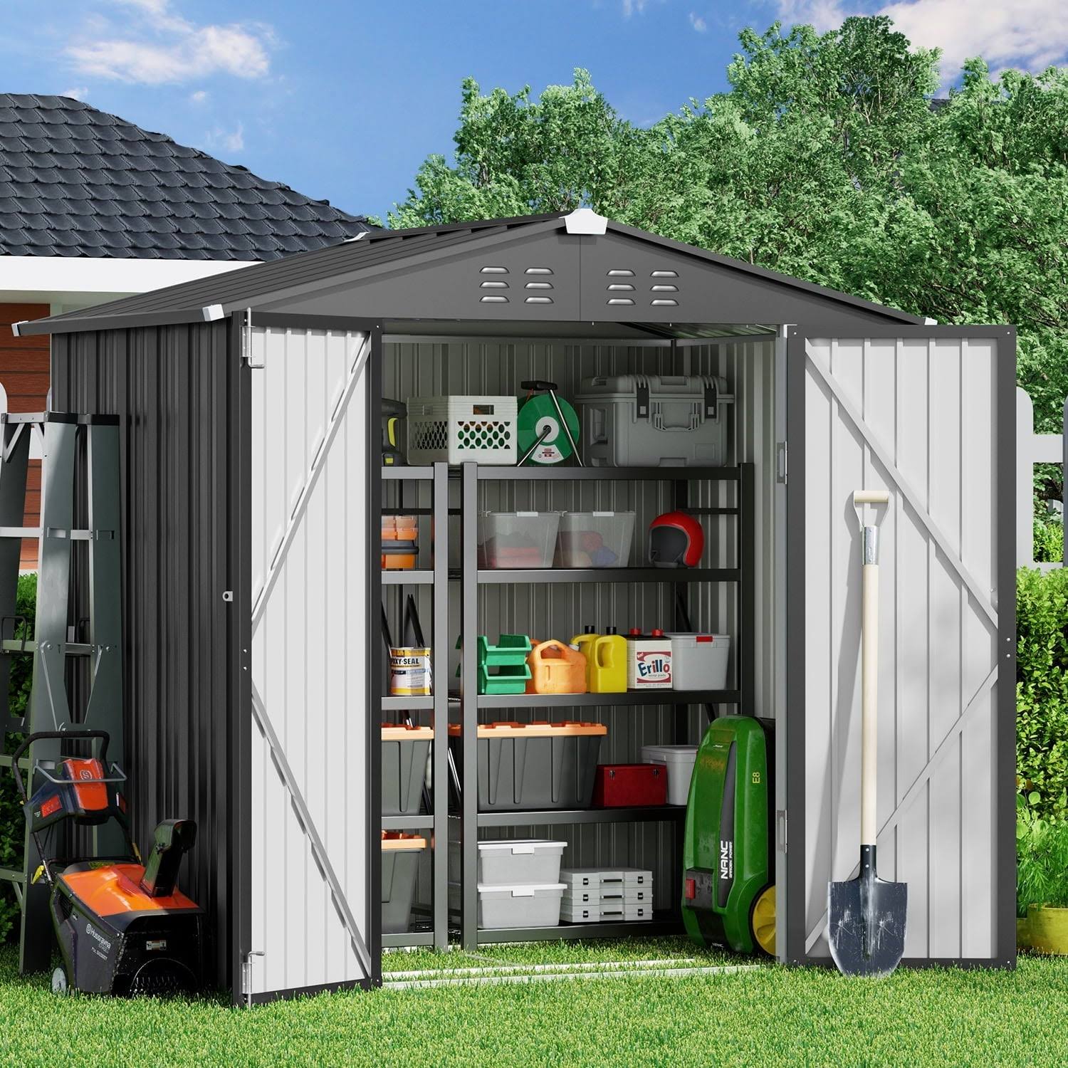 Lofka 6ft x 4ft Metal Garden Shed for Outdoor Storage, Gray