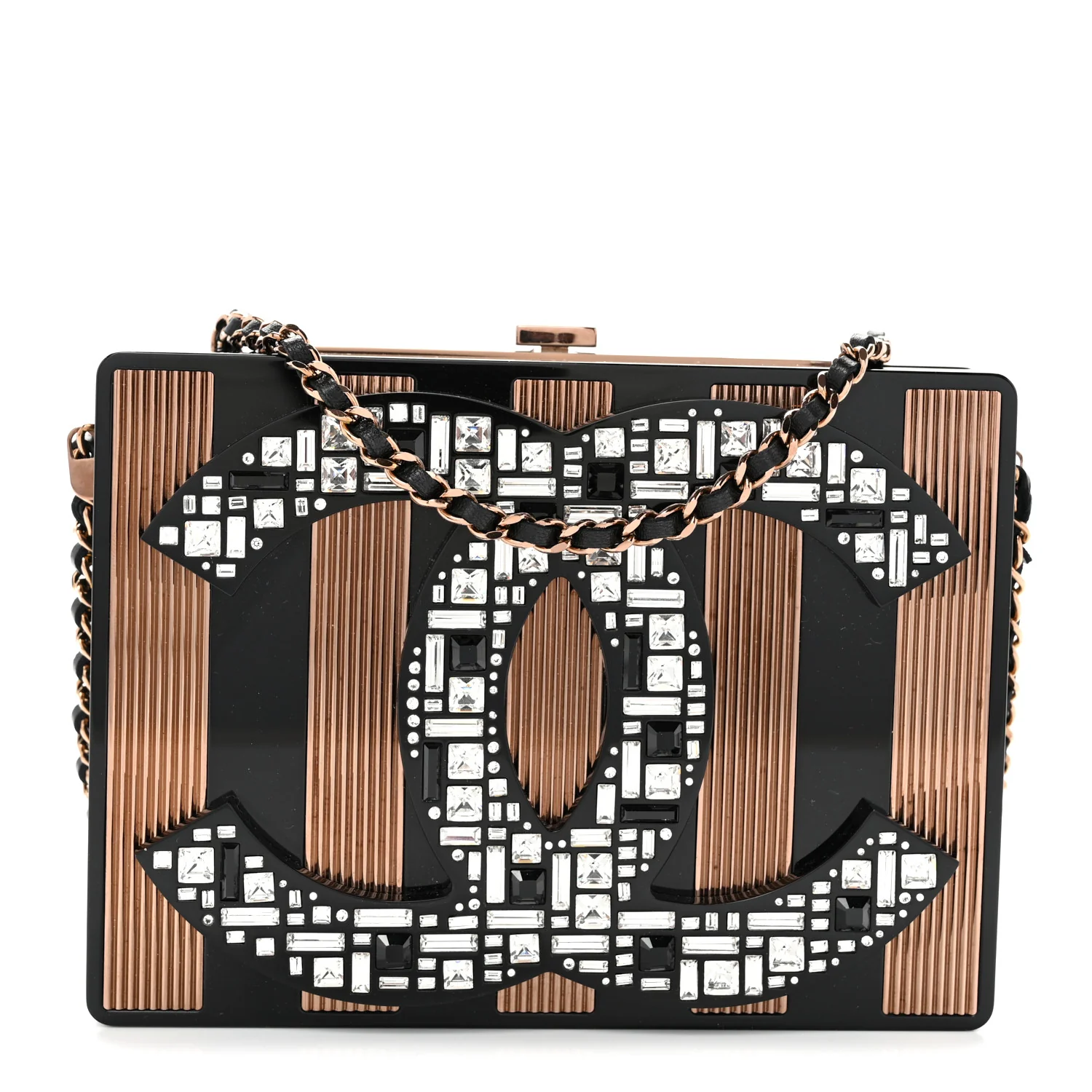 Plexiglass Crystal CC Minaudiere Clutch Black Copper
