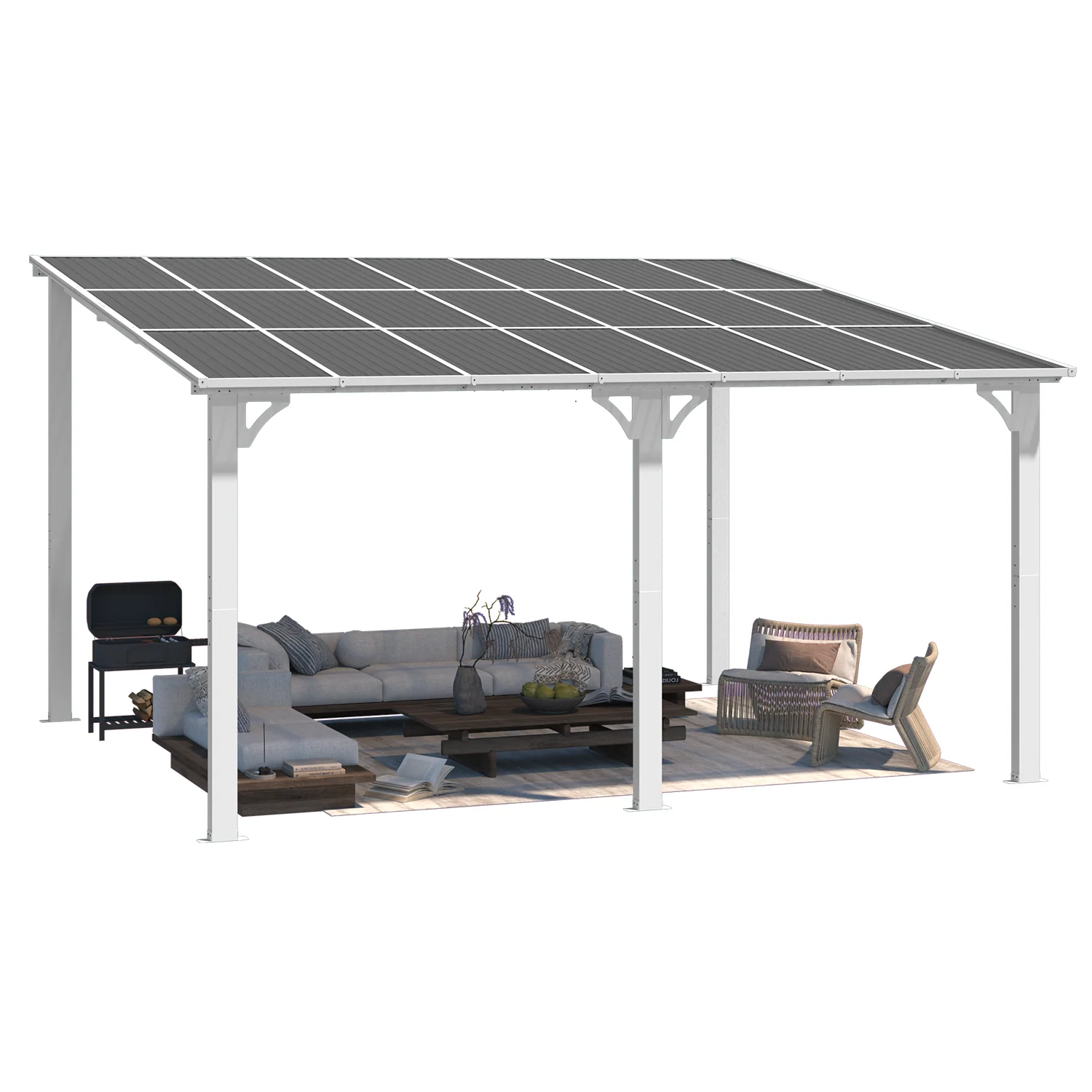 AECOJOY 14'x12' Wall Mounted Gazebos Pergola, White