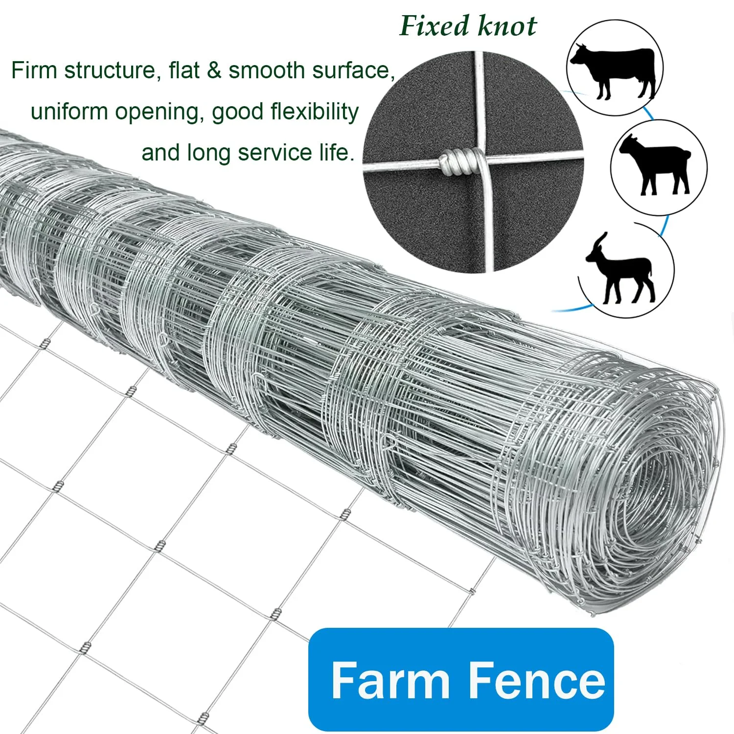 Farm Fence, 4ft x 164ft Galvanized Wire Fencing, Cattle Fence, Deer Fence, Heavy Zinc Coating Farm Fence Used to Hog Goat Fencing for Yard Garden and Field(4' x 164') - Image 2