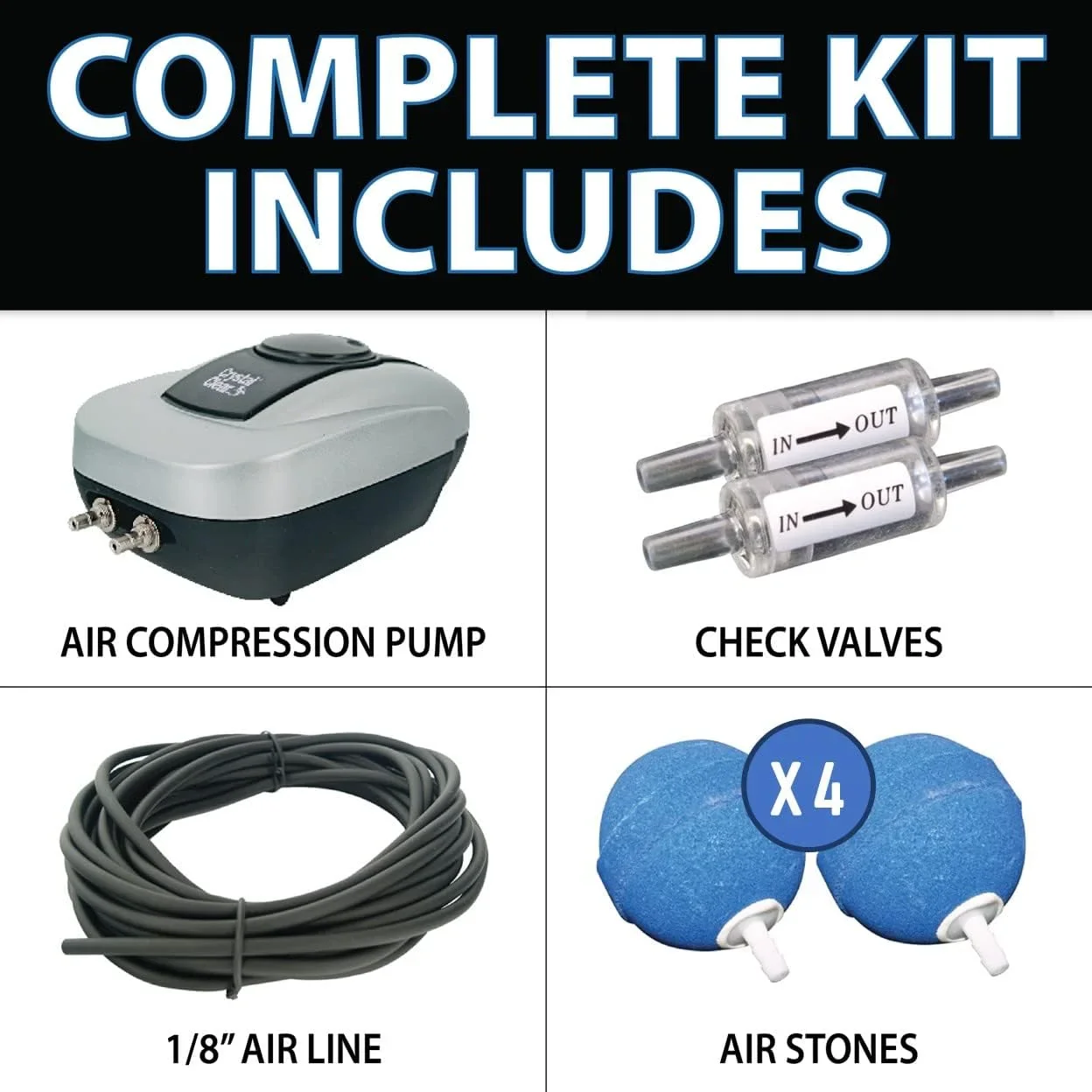 CrystalClear PondAir 4 Aeration Kit for Small Ponds & Water Gardens, Improve Water Oxygenation