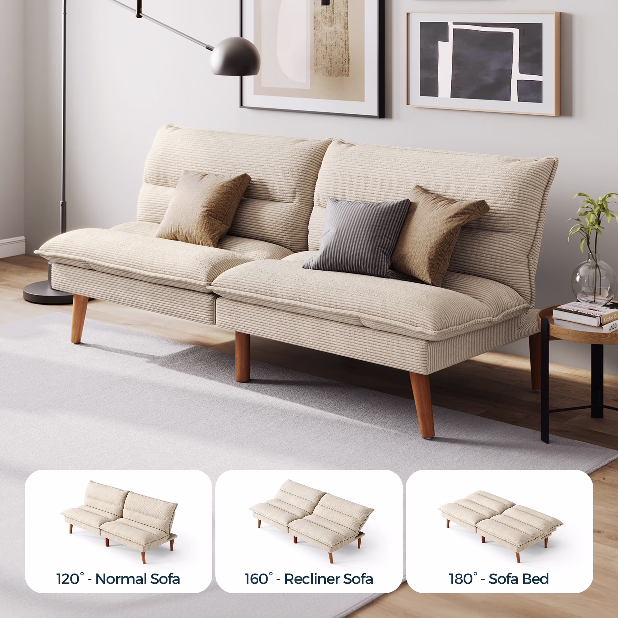 71" W Corduroy Convertible Futon Sofa Bed, Army Green(Army Green) - Image 7