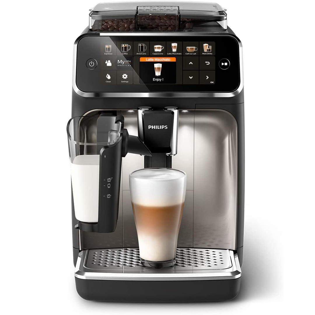 Philips Series 5400 Machine à café – Système de lait LatteGo, 12 cafés, affichage intuitif, 4 profils de beignets, chromé