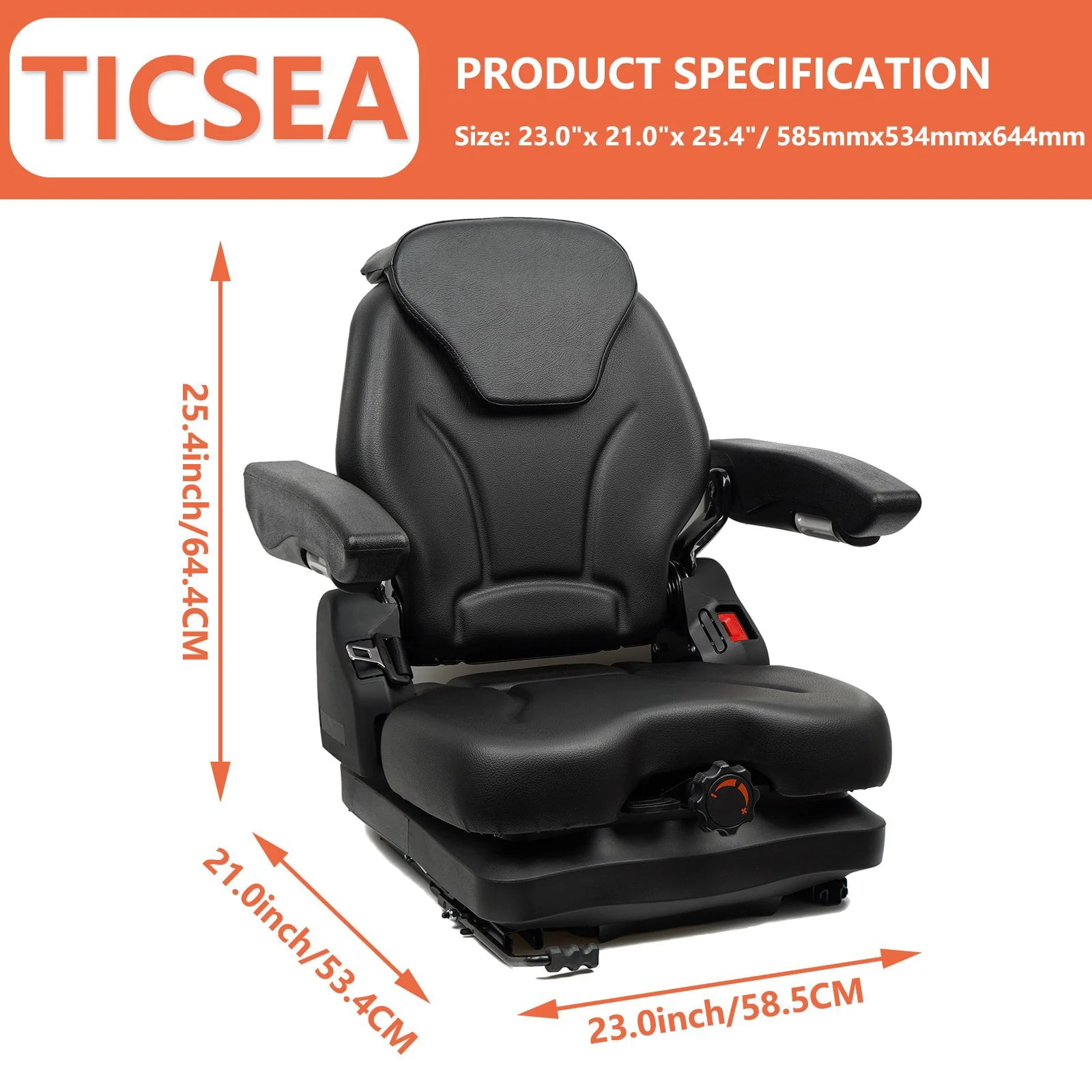 TICSEA Tractor Seat Fit for Bad Boy Mower, Adjustable Backrest Headrest and Slide Rails Forklift Seat, Adjustable Armrests Shock Absorber Heavy Duty for Zero Turn Lawn Mower