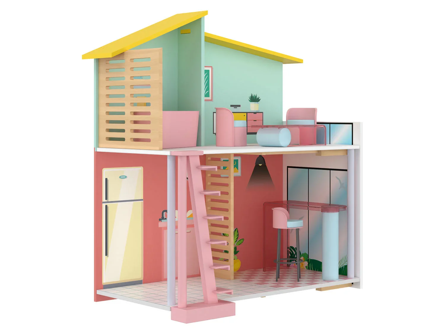Playtive Maison de poupe en bois Fashion Doll, 8 pices