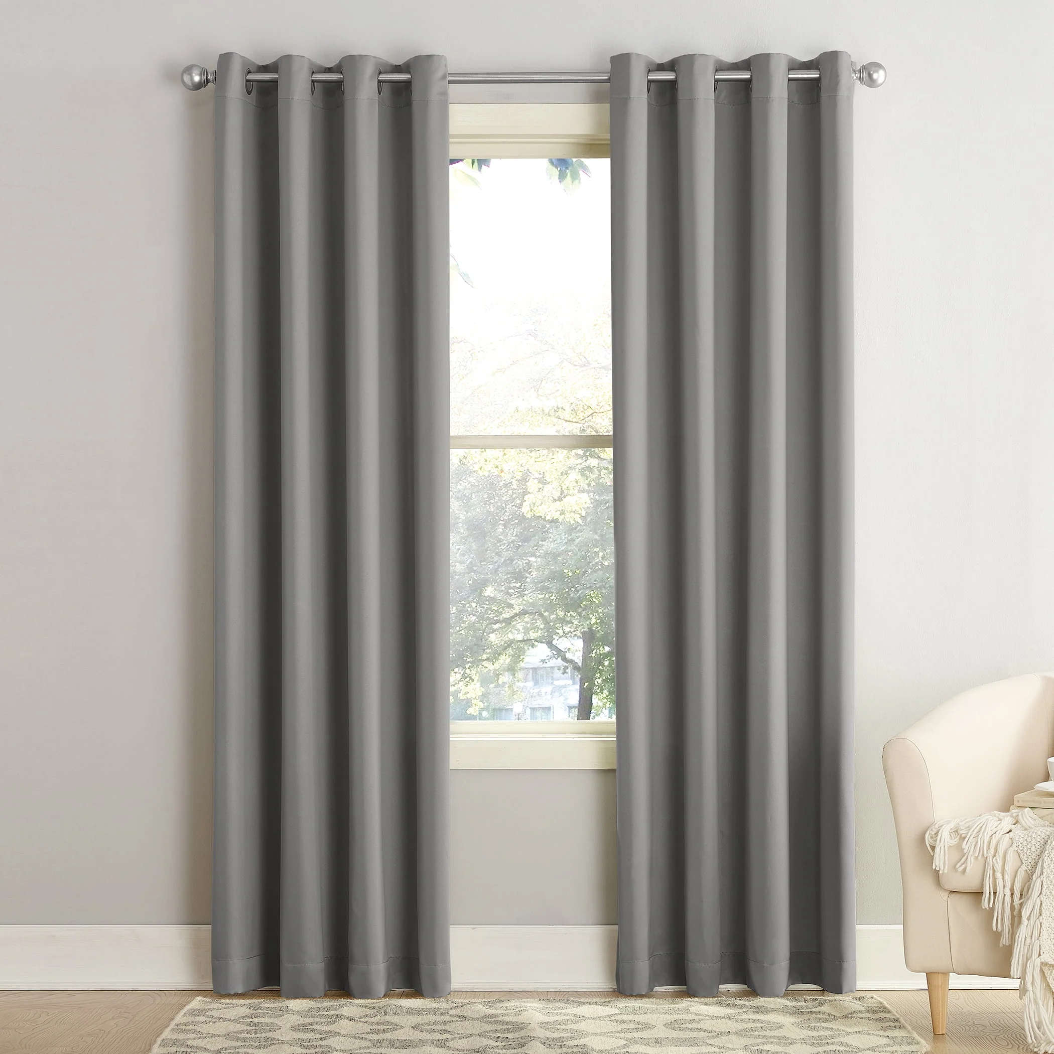 Sun Zero Madison Room Darkening Grommet Curtain Panel, 84" x 54", Gray, Adult