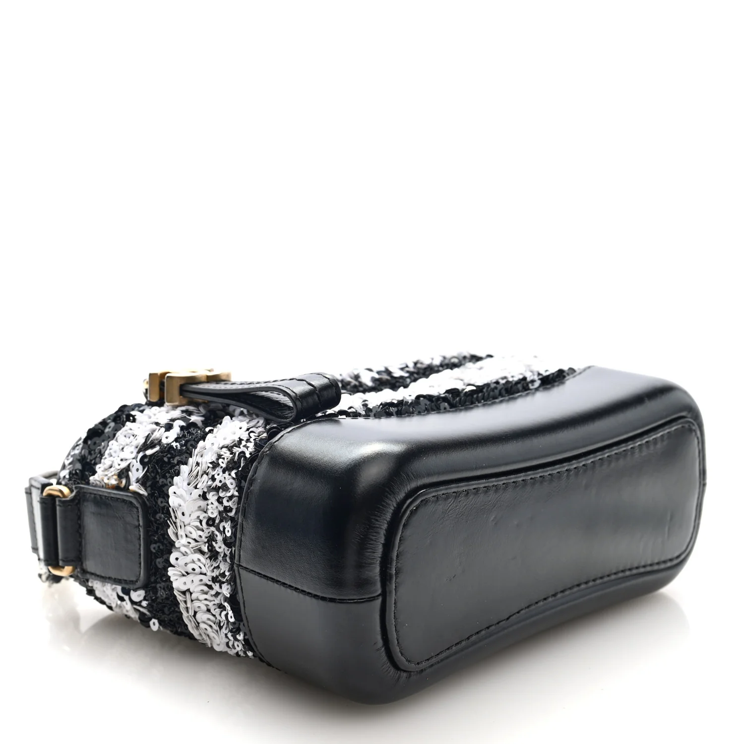 Sequin Calfskin Small Gabrielle Hobo Black White
