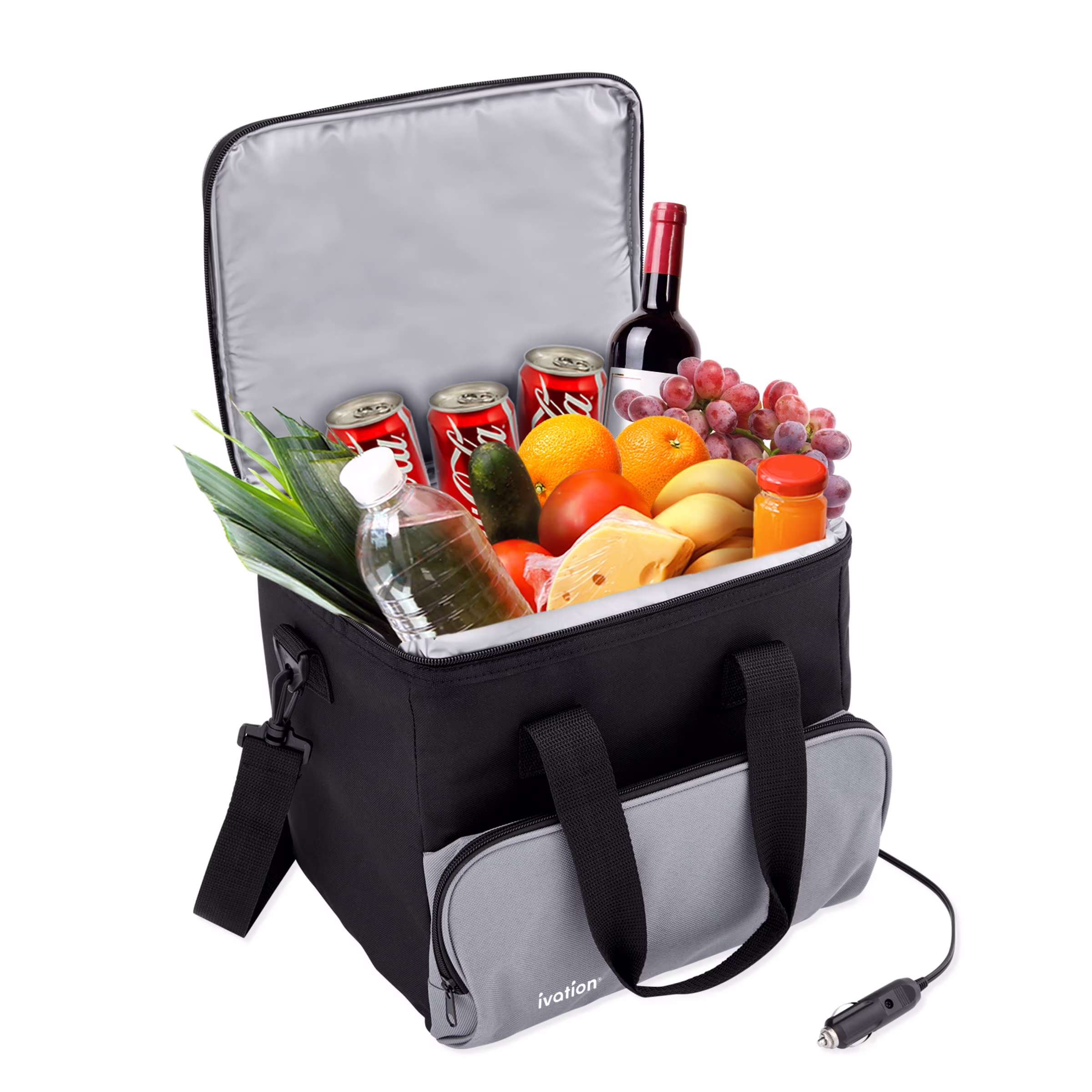 Portable Electric Cooler Bag | 15L Soft Sided Thermoelectric Travel Cooler with Shoulder Strap, Storage Pocket DC 12V Plug in for Car, Truck RV Camping