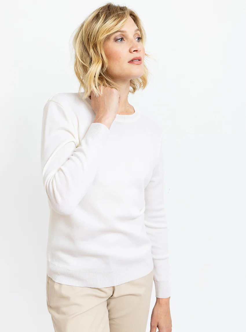 Pull femme en laine mérinos col rond Blanc Naturel