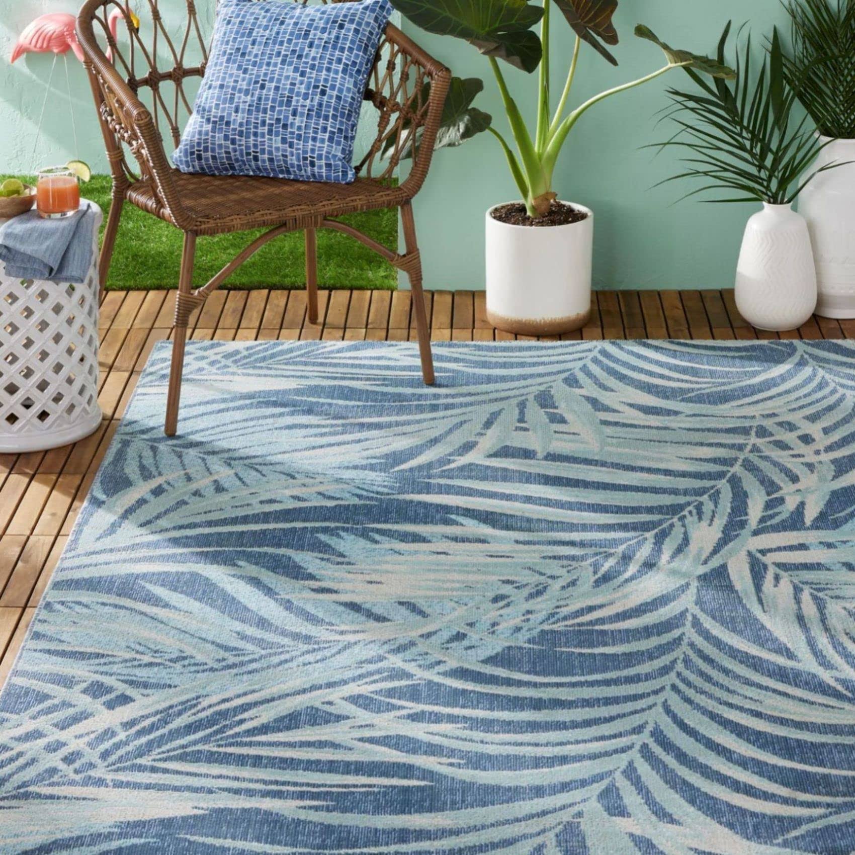 Tommy Bahama Malibu Palm Springs Navy Blue/Aqua 8 ft. x 10 ft. Indoor/Outdoor Area Rug