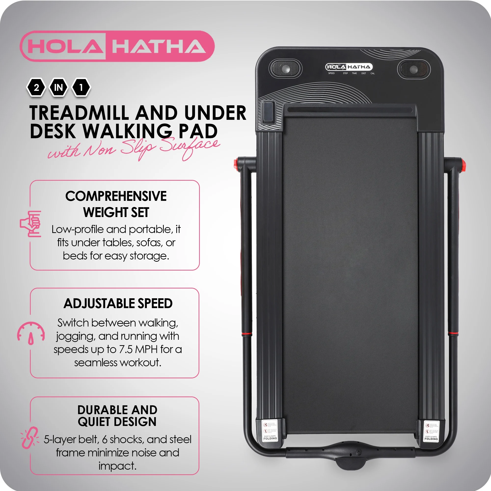 Holahatha 2 in 1 Treadmill and Under Desk Walking Pad with Non Slip Surface