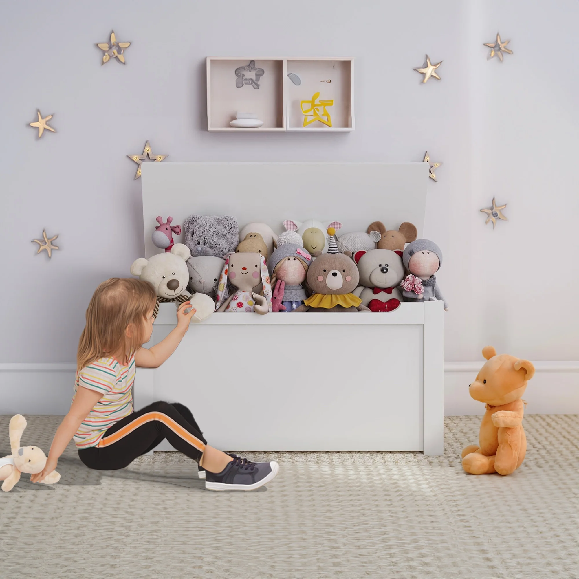 Wooden Toy Box Spacious Storage for Home Organization, White(White) - Image 10