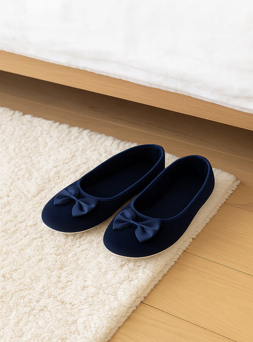 Chaussons ballerines femme en coton bleu marine