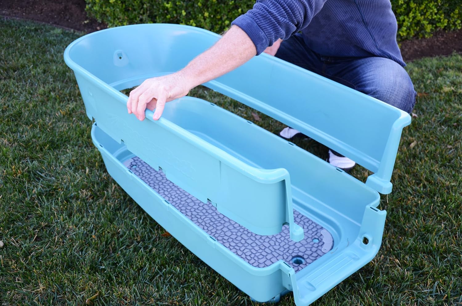 Baignoire surélevée pour animaux de compagnie, grand escalier turquoise combiné
