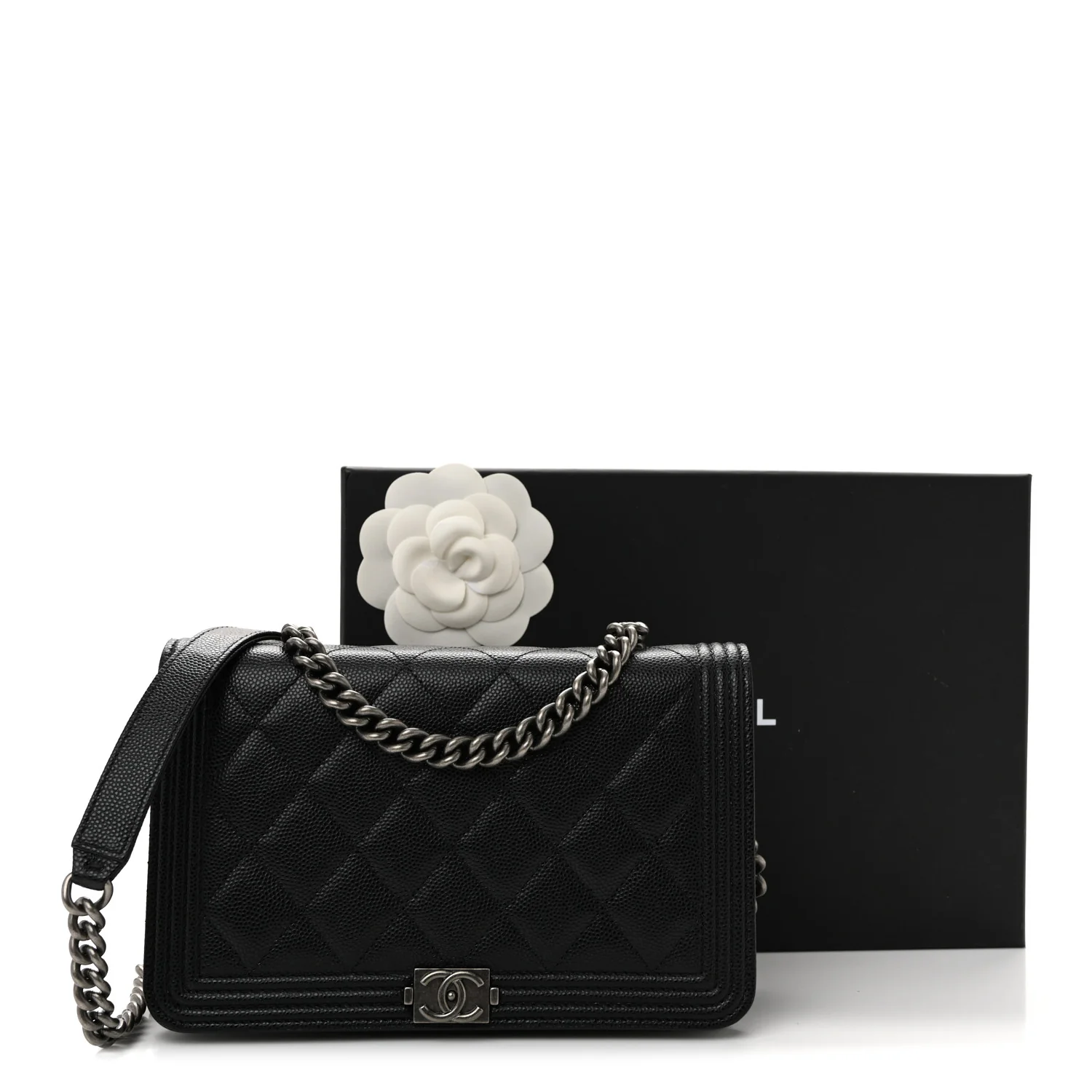 Caviar Quilted Boy Wallet On Chain WOC Black