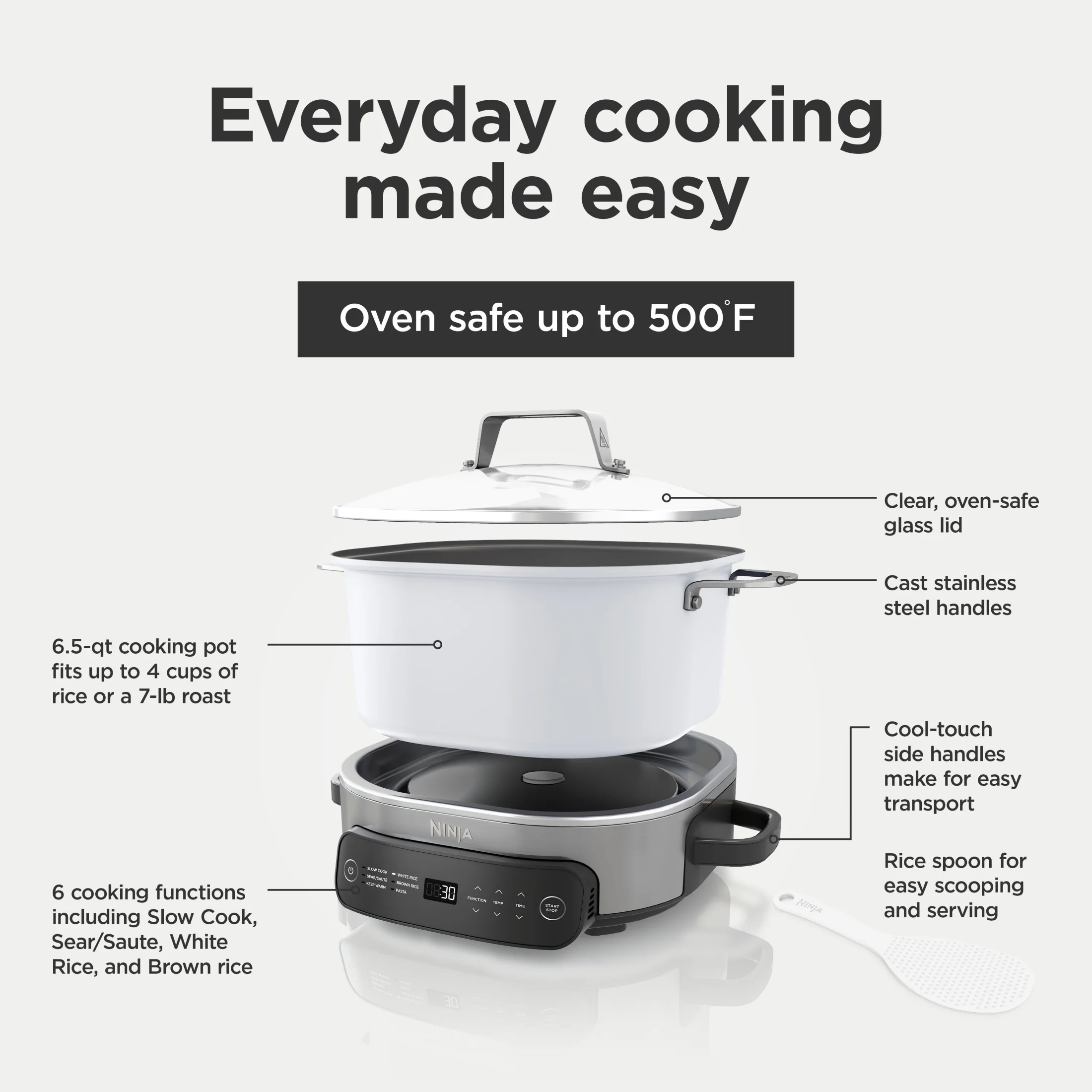 Ninja Foodi 6.5 Qt Everyday Possiblecooker, Stainless Steel/White, Multi Cooker, Slow Cooker, MC1100