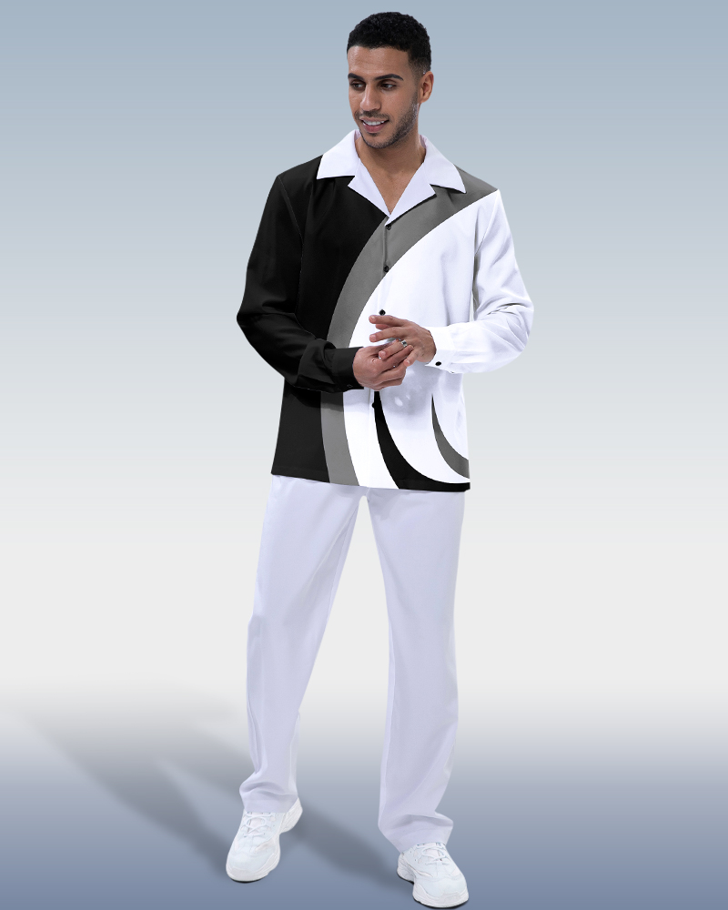 Costume de marche à manches longues Suitmens pour homme, color block noir et blanc