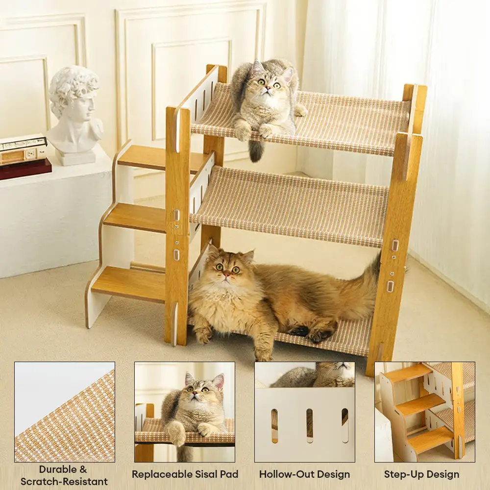 Multi-Tiered Faux Sisal Cat Scratching Cat Hammock with Stairs