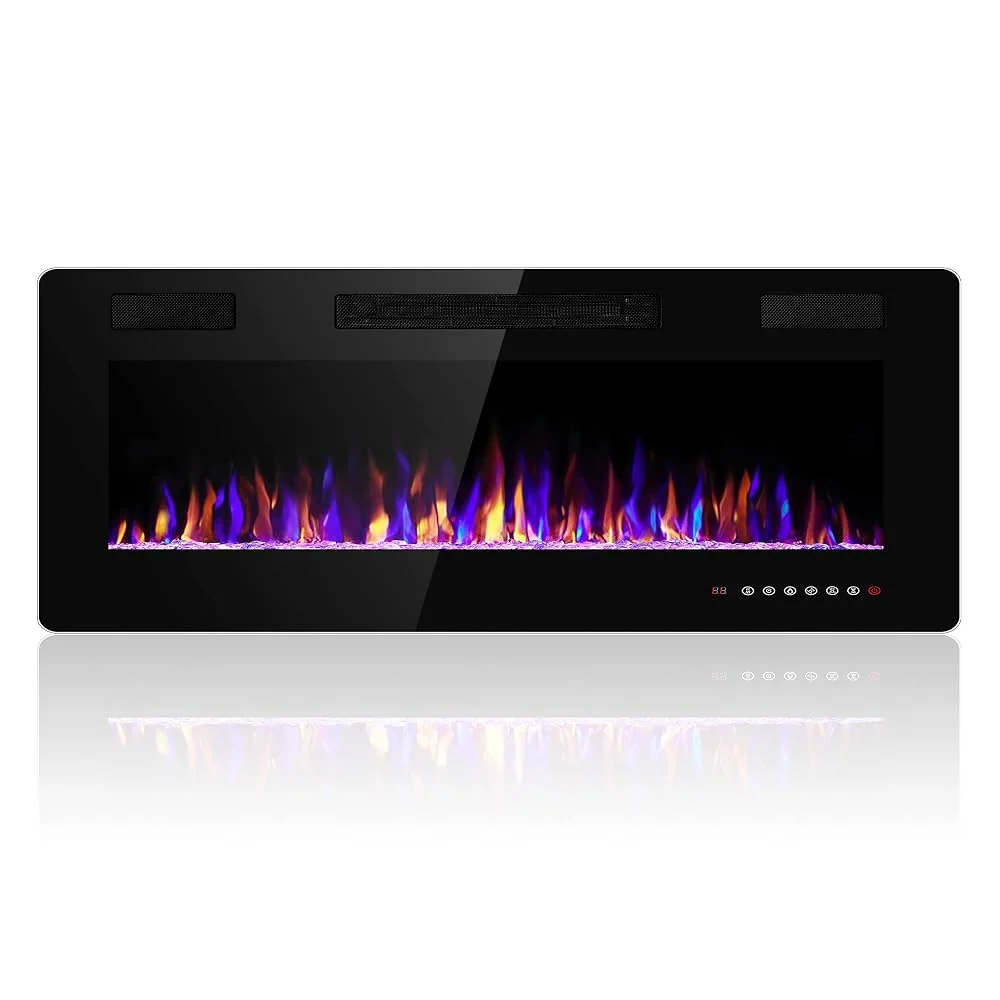 Electactic 36 Inch Electric Fireplace Insert Ultra-Thin - Recessed & Wall-Mounted Fireplace Heater with Thermostat, Adjustable Flame, Remote Control - Linear with Timer, Touch Screen, 750/1500W