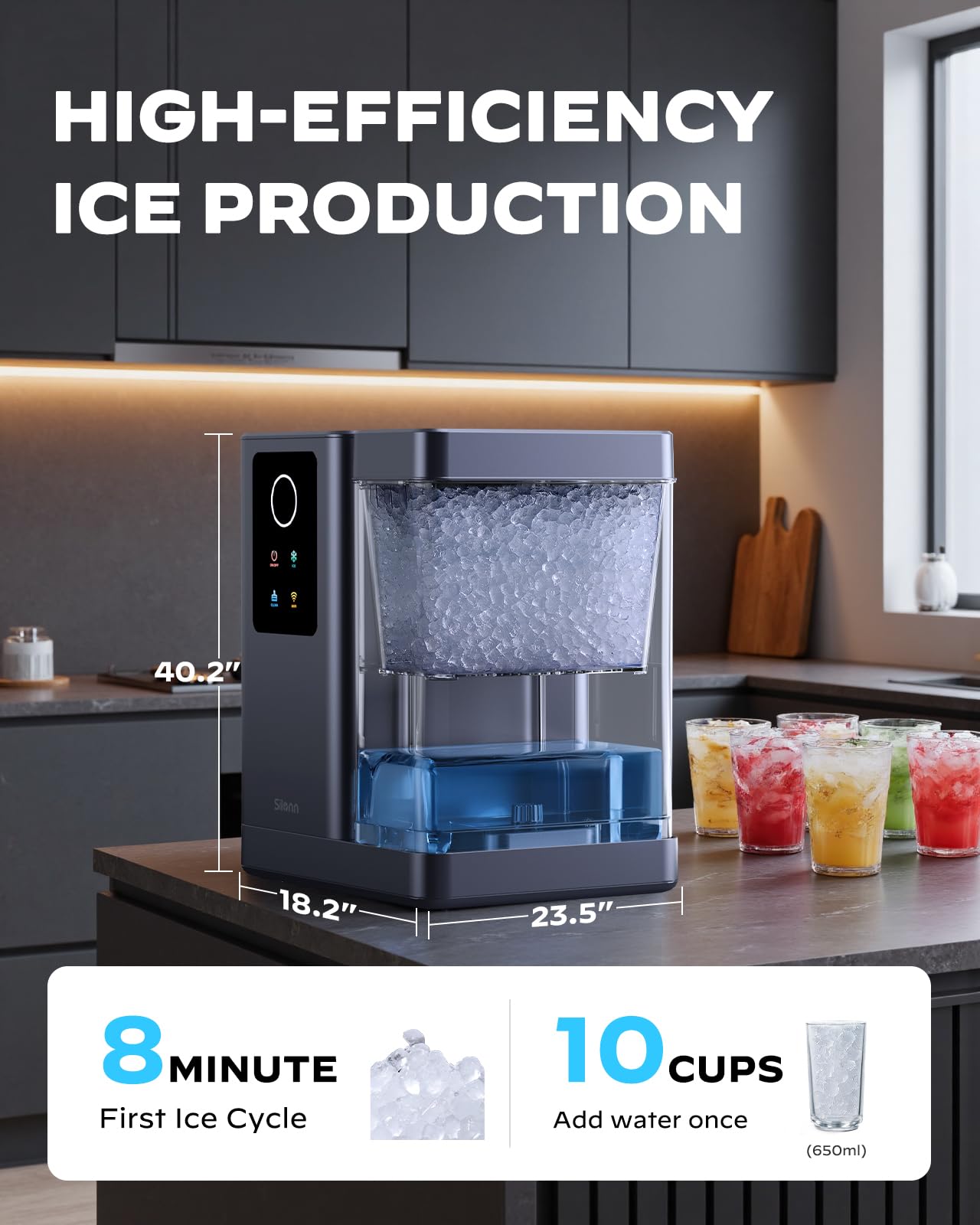 Nugget Ice Maker Countertop with App & Voice Control, 40 lbs/24H Pebble Ice Machine, 3L Water Tank, Self Cleaning Sonic Ice Maker, Soft Chewable Ice for Home, Kitchen, Party