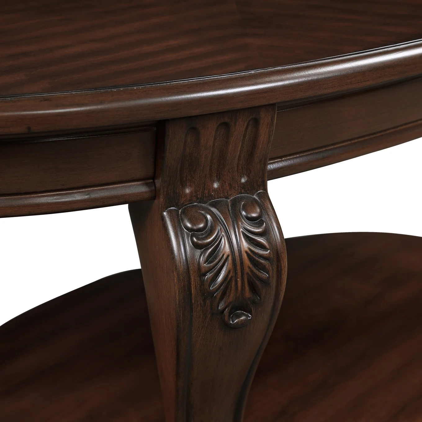 42" Oval Coffee Table with Storage Shelf, 2-Tier Solid Wood Cocktail Tea Table, Traditional Retro Center Table for Living Room, Bearing 400LBS, Cherry(Cherry) - Image 8