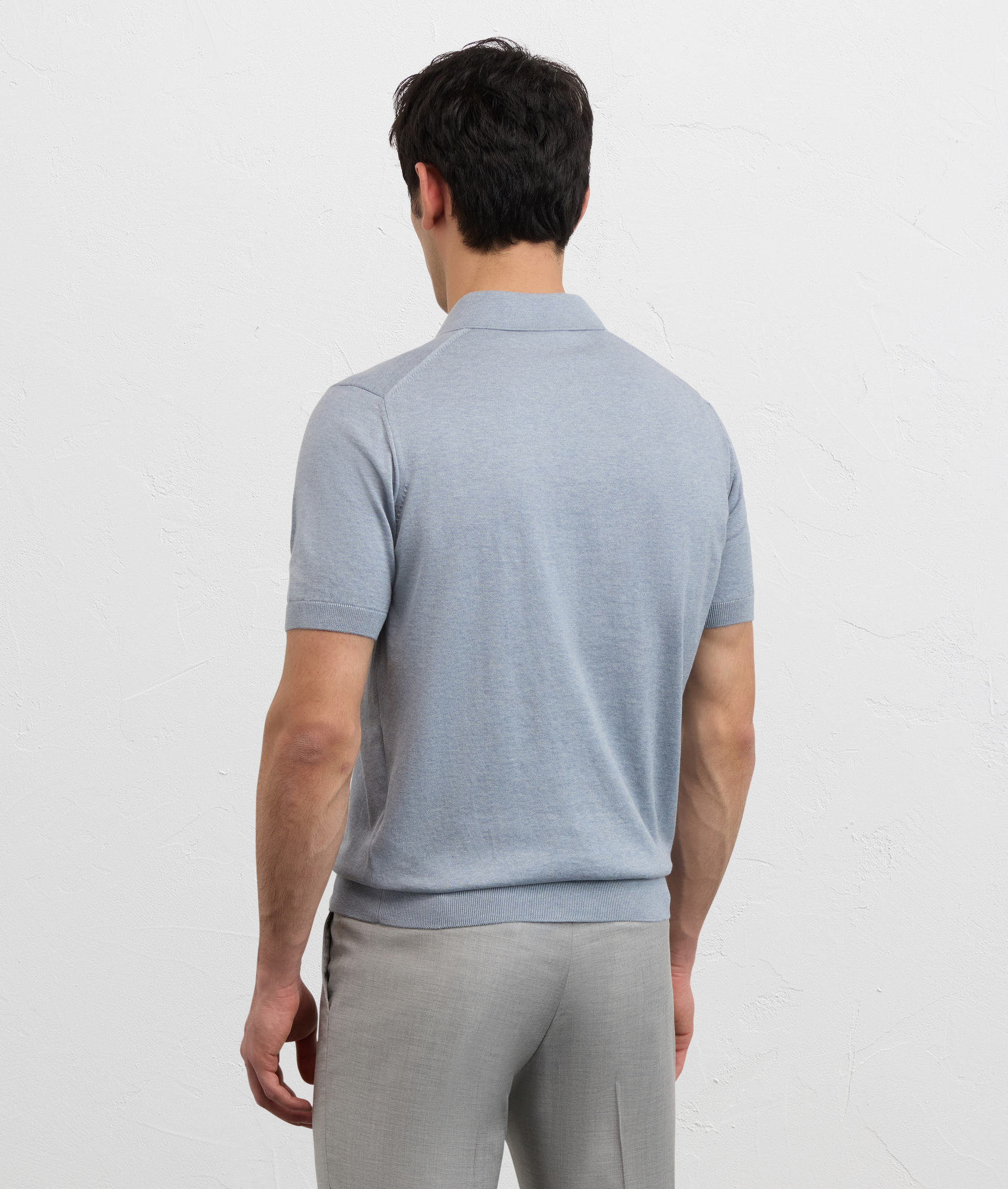LIGHT BLUE COTTON SHORT SLEEVED POLO SHIRT WITH SUEDE DETAILS