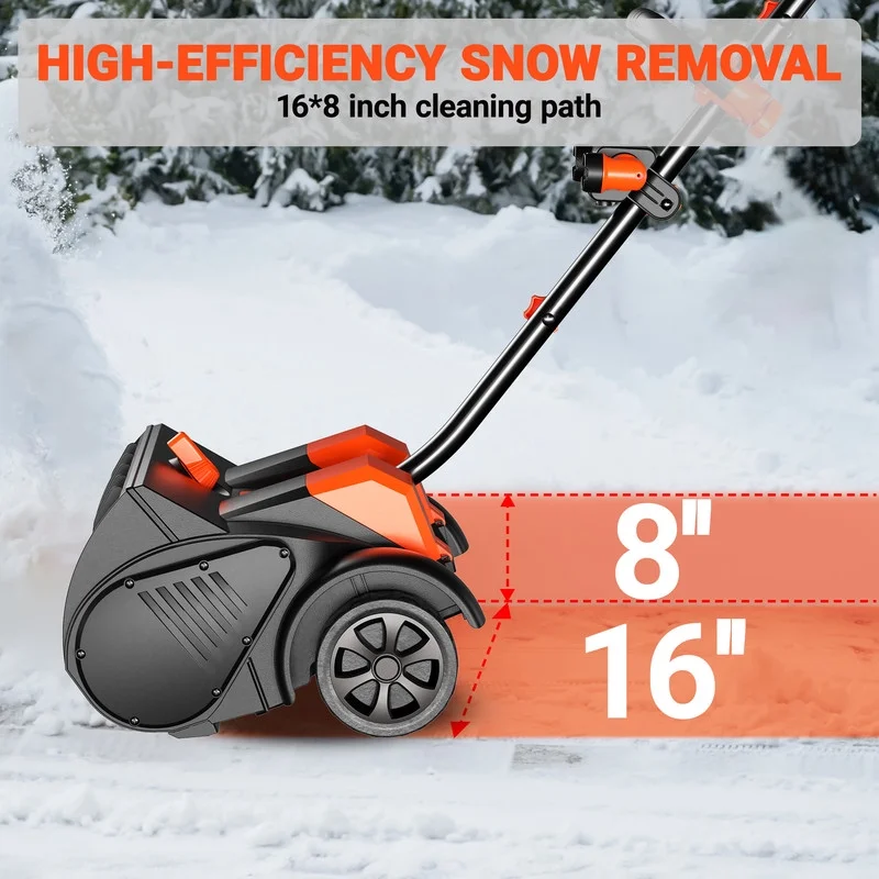 VOLTASK 48V 16 - Inch Cordless Snow Shovel with Wheels, Electric Snow Blower with LED Lights, 2 Batteries & Dual Quick Charger Included for Driveway