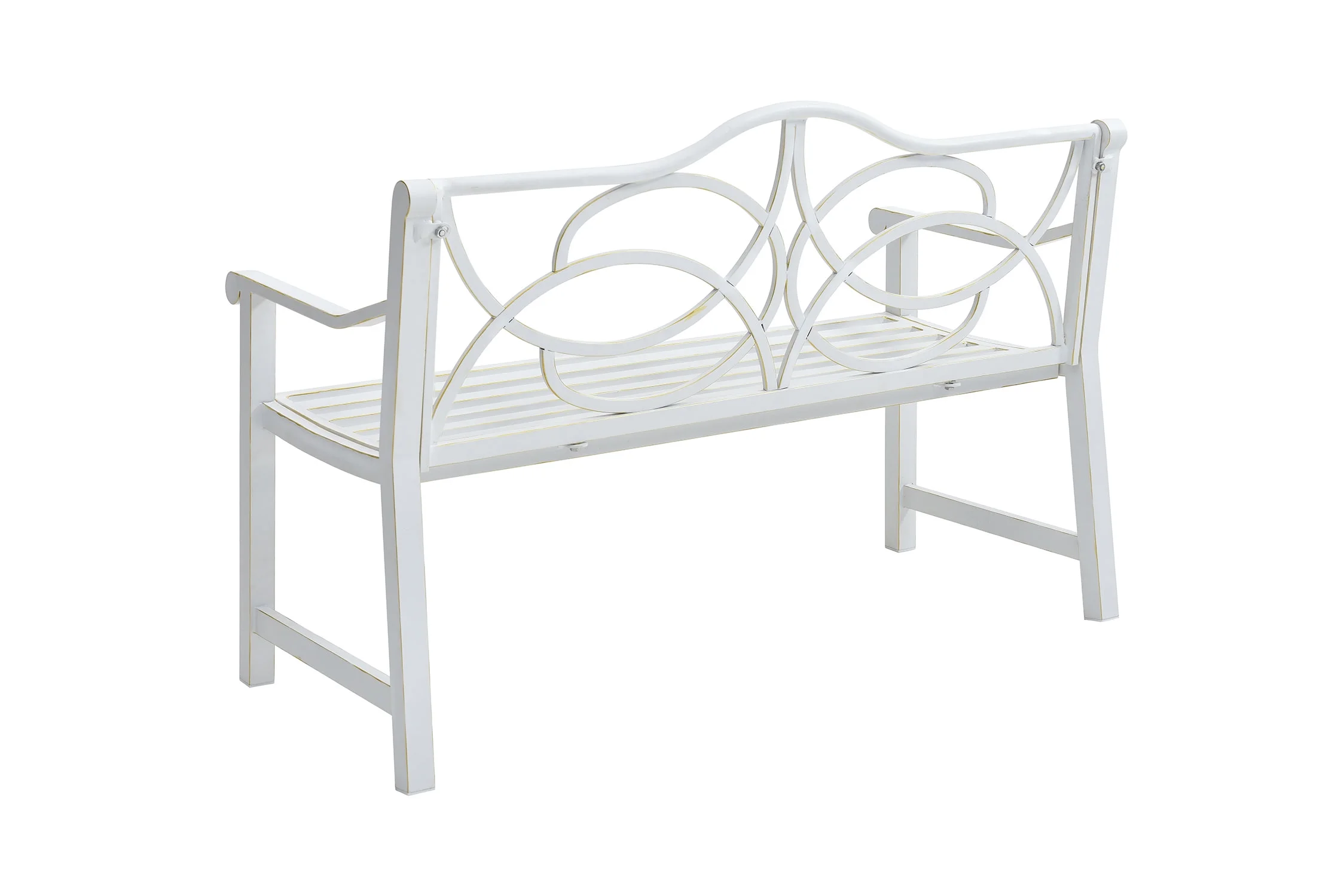 Oaktree Outdoor Patio Bench, Garden Bench with Iron Metal Steel Frame, Backrest, and Armrests, Park Bench with Slatted Seat for 2-3 People for Lawn, Yard, Balcony, Porch, White - Image 3